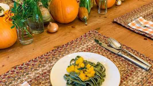 Fall Decor braided rugs table accessories