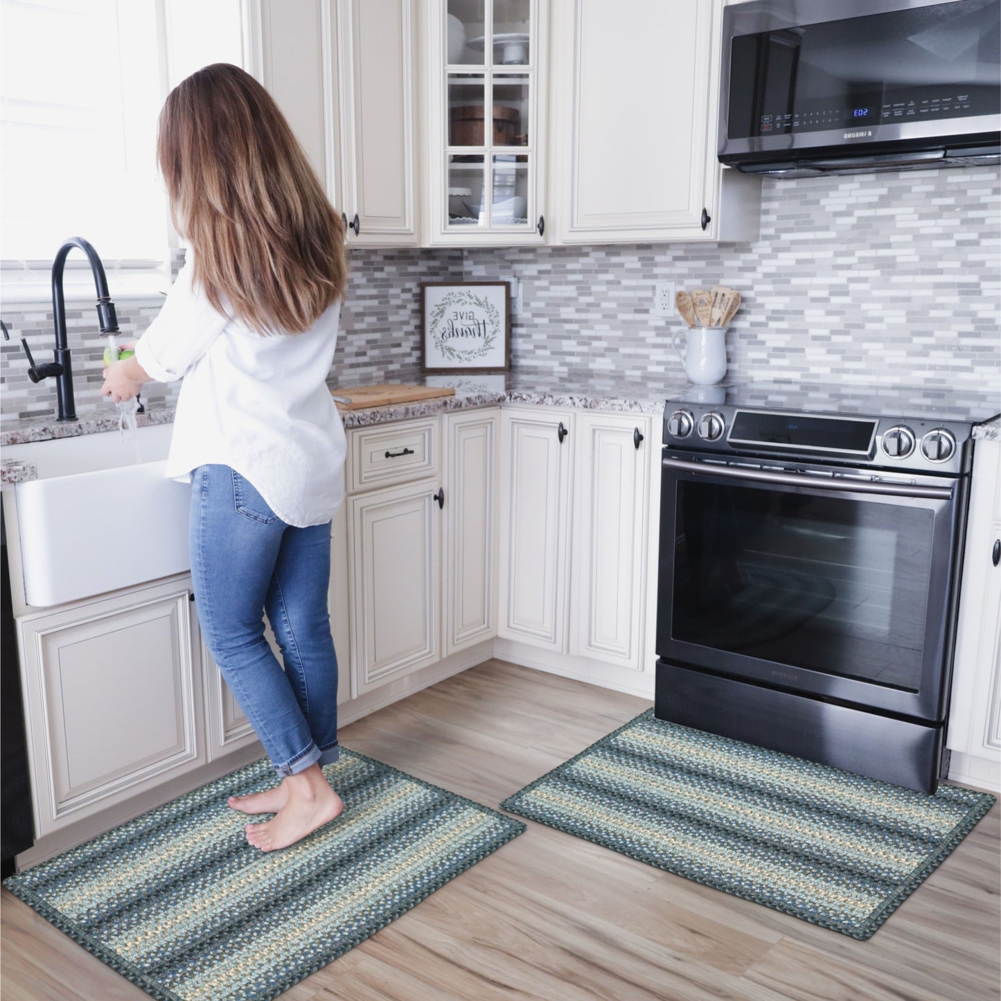 Non Slip, Waterproof Rug - Blue Oasis - Entryway, Kitchen, Bathroom