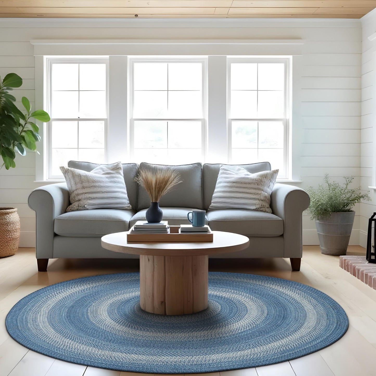 Denim Blue Braided Round Jute Rugs