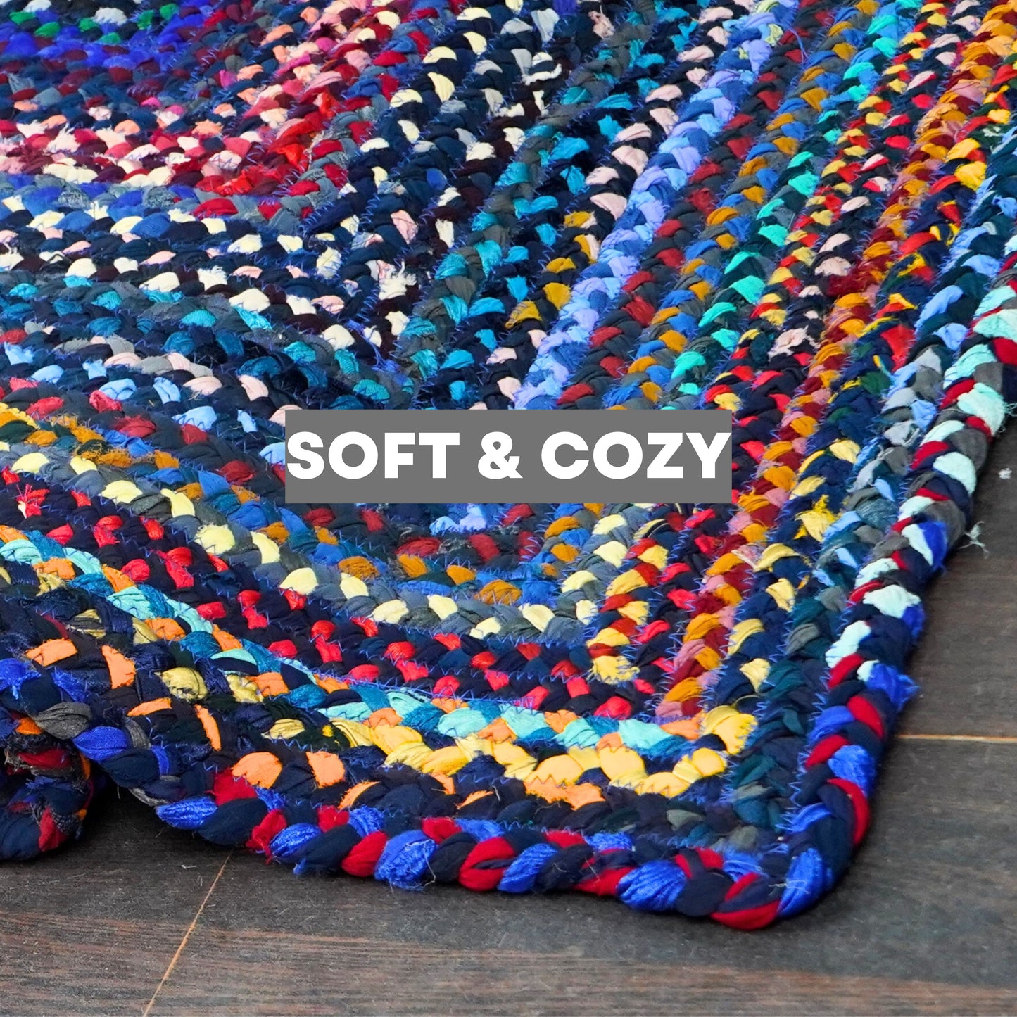 Bohemian Blue Cotton Braided Chindi Rugs Oval