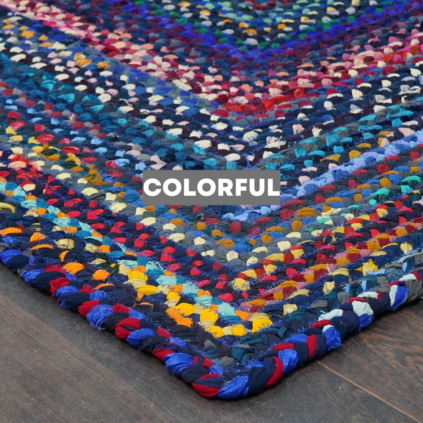 Bohemian Blue Cotton Braided Chindi Rugs Oval