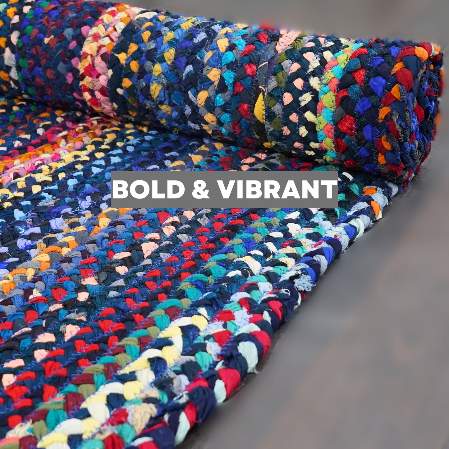 Bohemian Blue Cotton Braided Chindi Rugs Oval