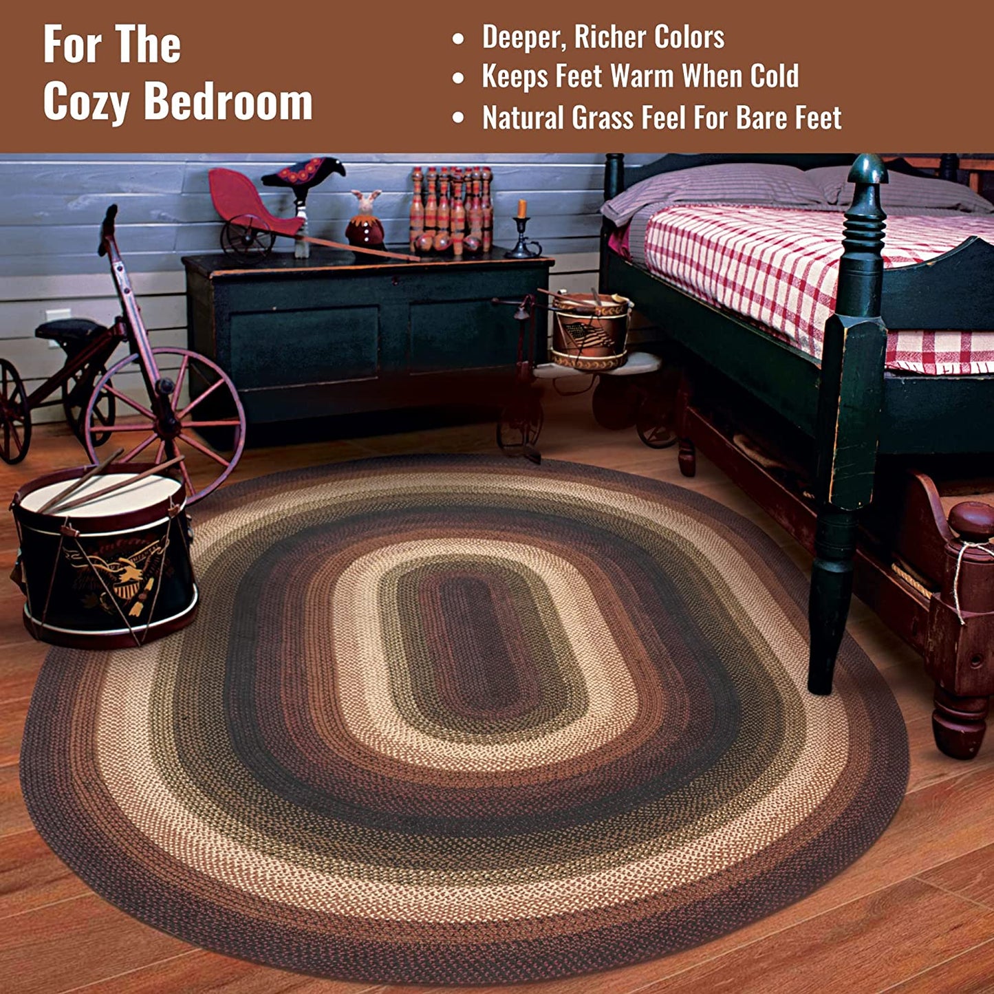 Prescott Black - Burgundy Jute Oval Braided Rugs - Braided-Rugs.com