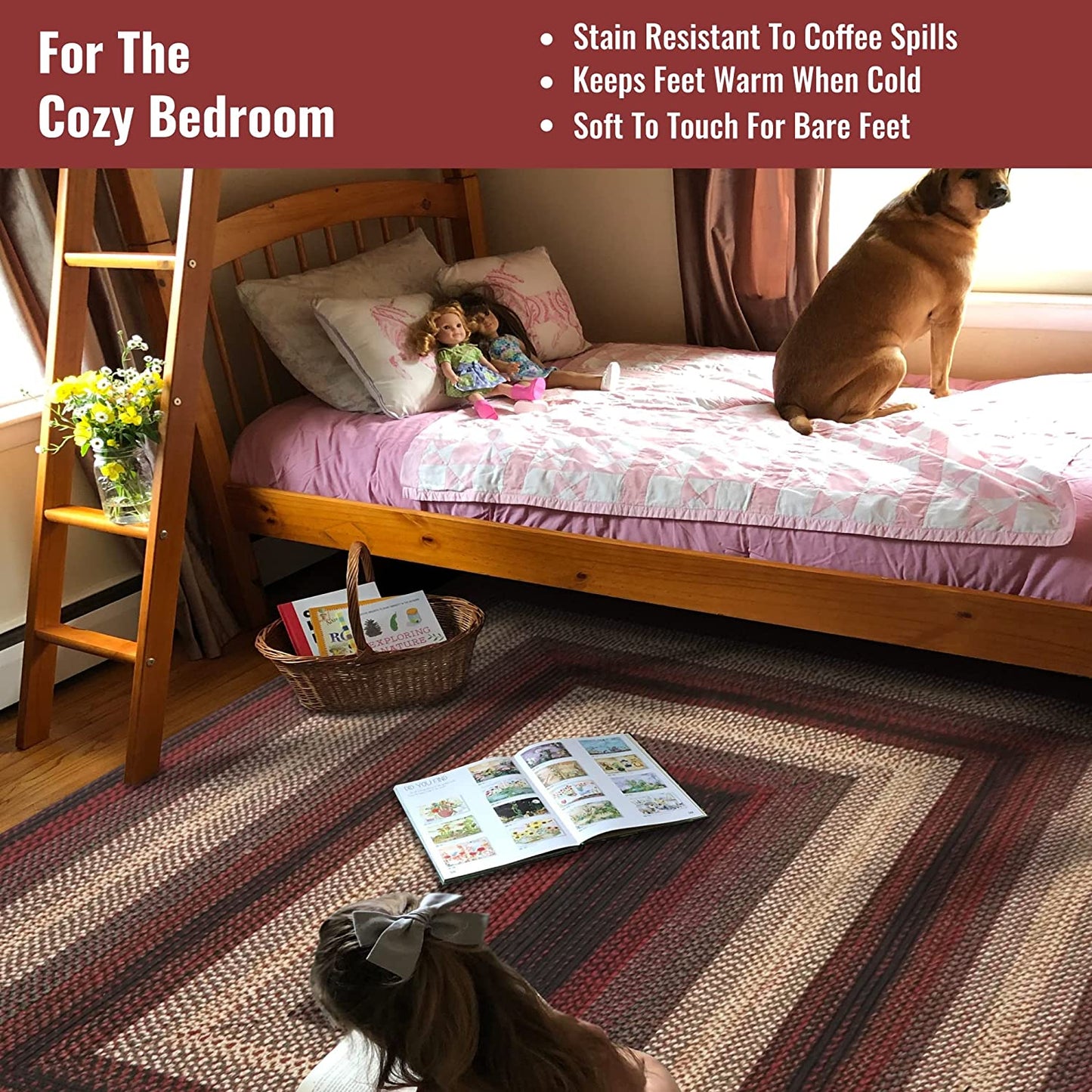 Montgomery Black - Burgundy Ultra Durable Braided Rectangular Rugs - Braided-Rugs.com