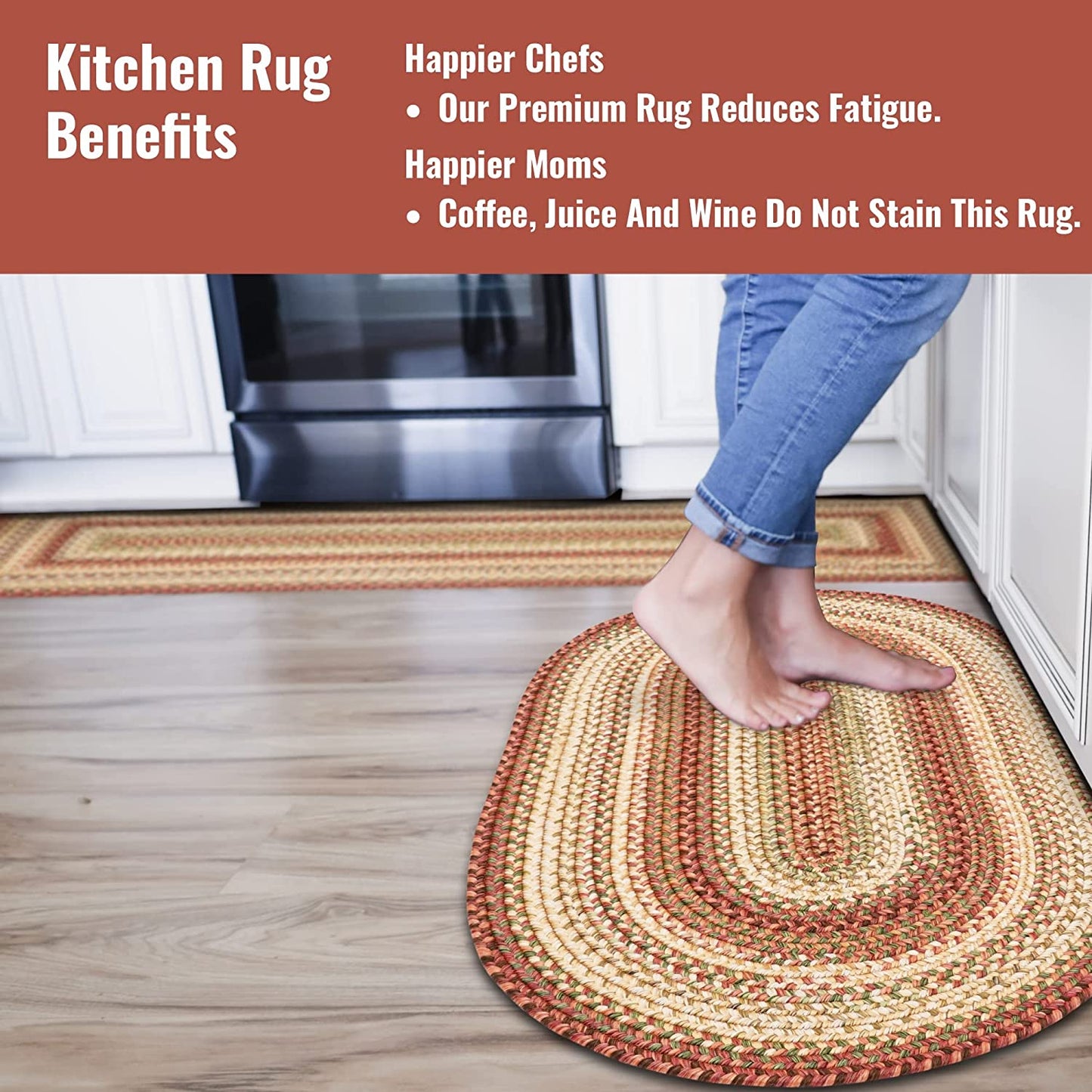 Barcelona Gold - Burgundy Ultra Durable Braided Oval Rugs - Braided-Rugs.com