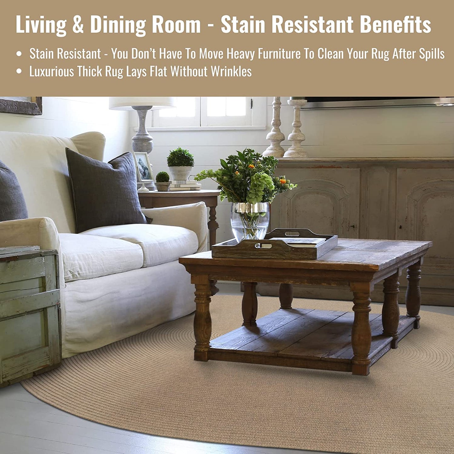 Biscuit Brown Ultra Durable Braided Oval Rugs - Braided-Rugs.com