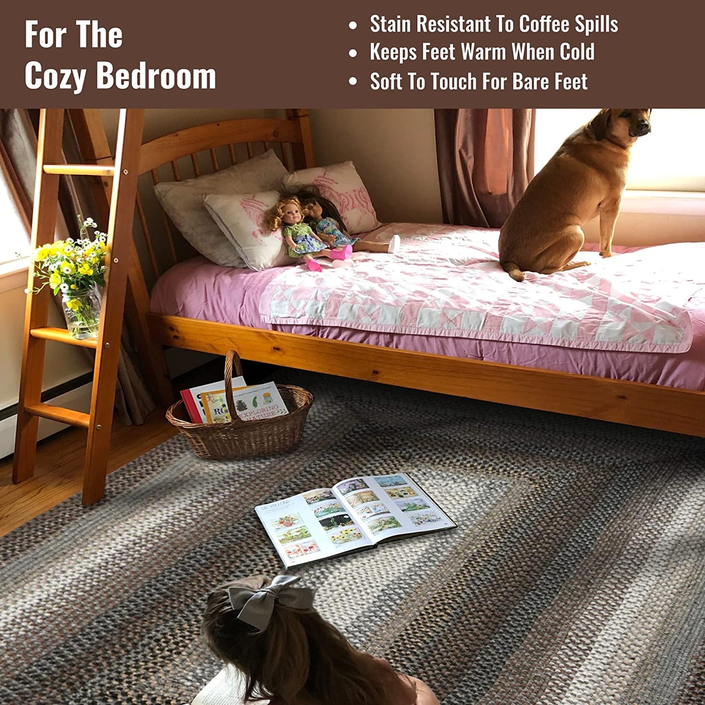 Midnight Moon Brown - Grey Ultra Durable Braided Rectangular Rugs - Braided-Rugs.com