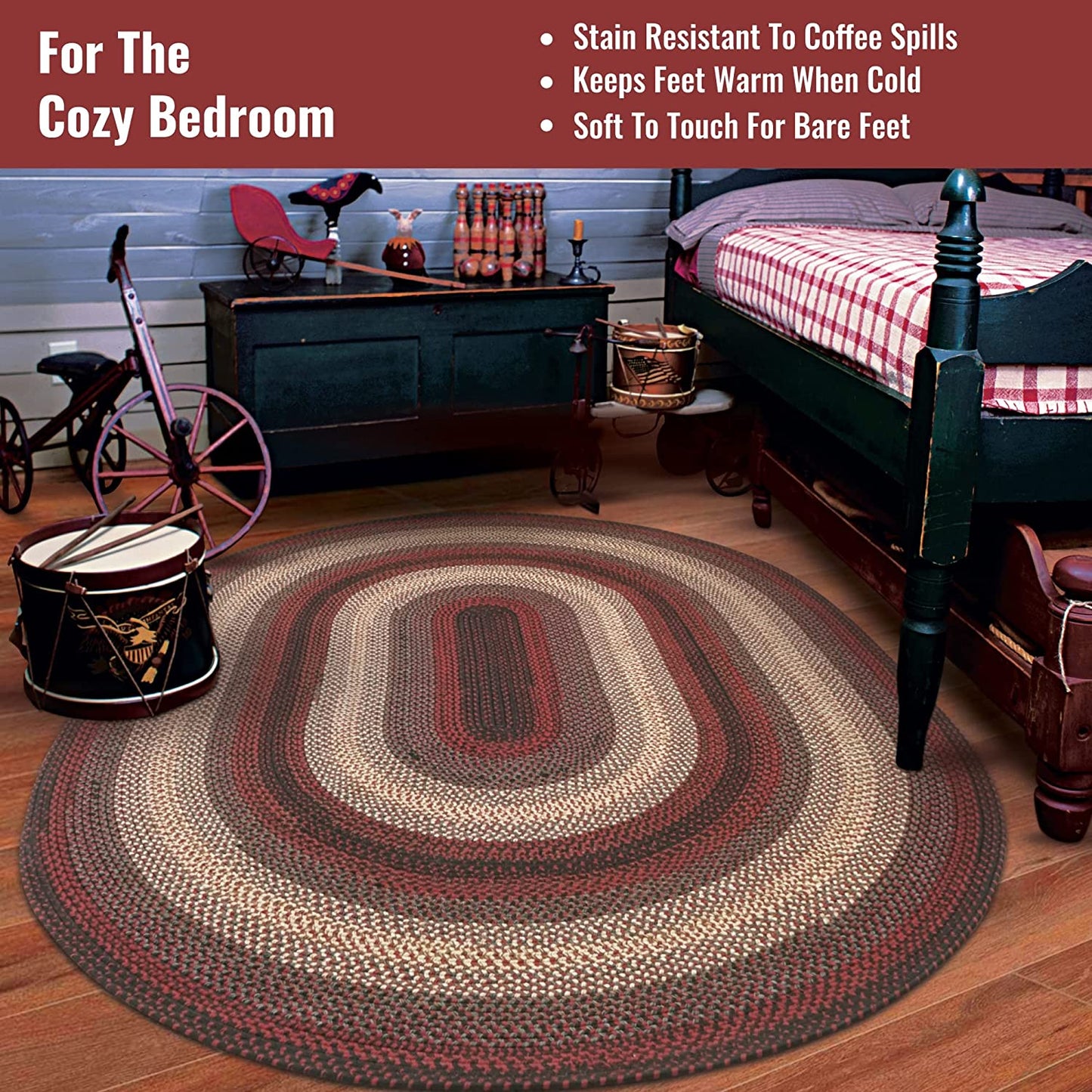 Montgomery Black - Burgundy Ultra Durable Braided Oval Rugs - Braided-Rugs.com