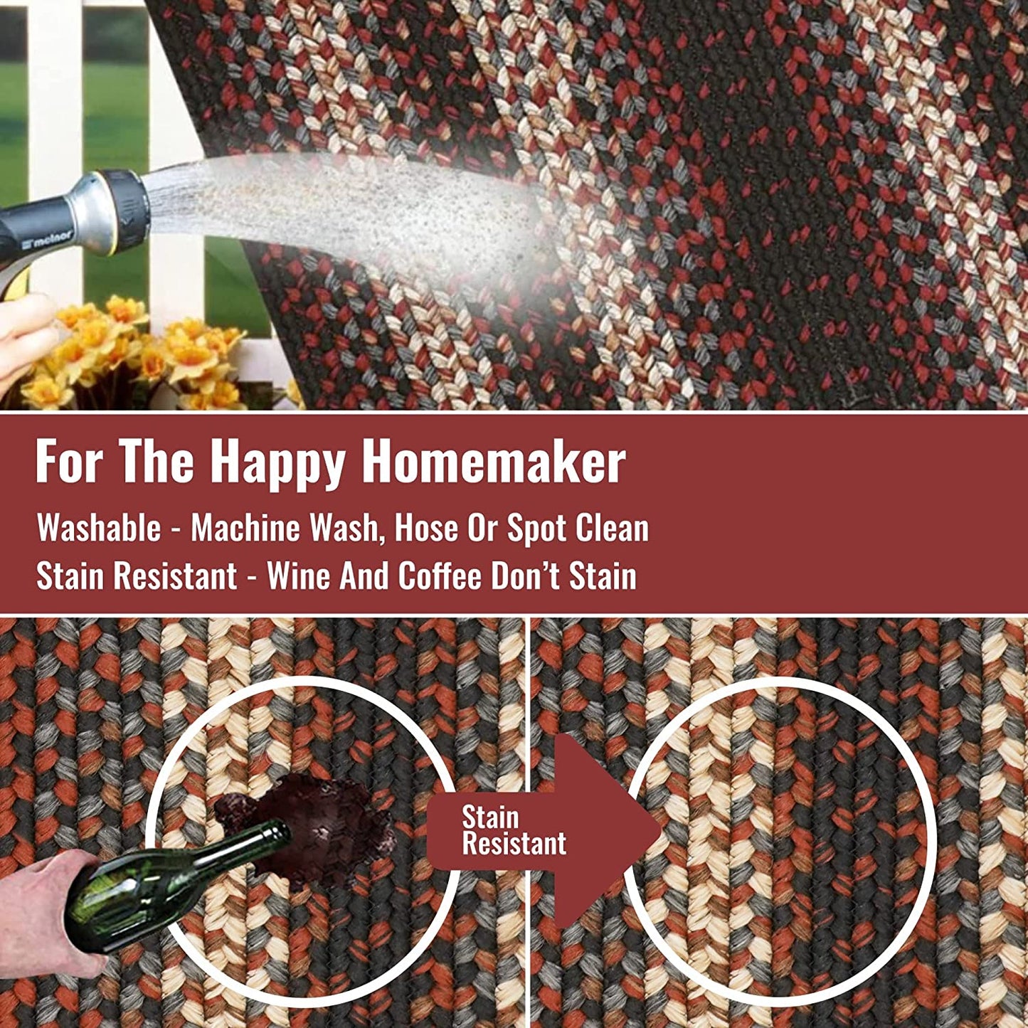 Montgomery Black - Burgundy Ultra Durable Braided Rectangular Rugs - Braided-Rugs.com