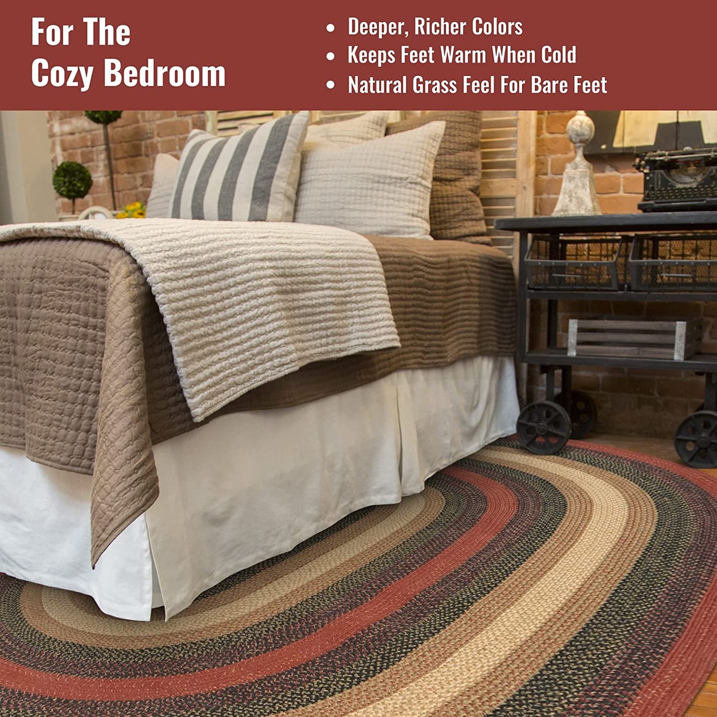 Highland Red, Navy & Cream Jute Oval Braided Rugs - Braided-Rugs.com