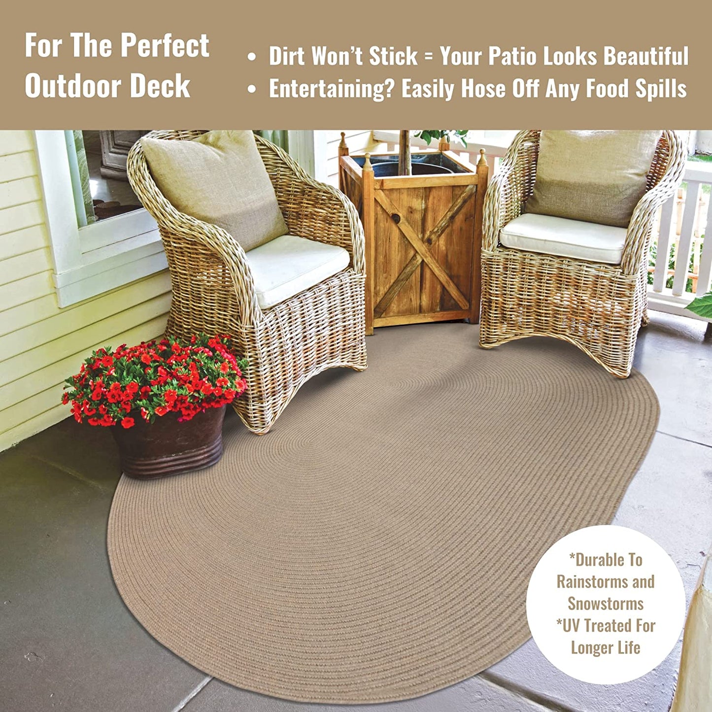 Biscuit Brown Ultra Durable Braided Oval Rugs - Braided-Rugs.com