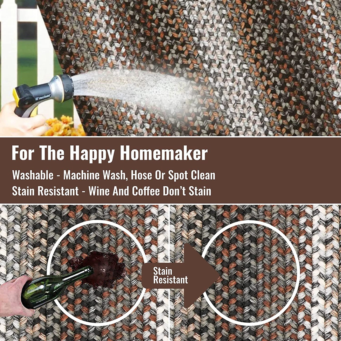 Midnight Moon Brown - Grey Ultra Durable Braided Oval Rugs - Braided-Rugs.com