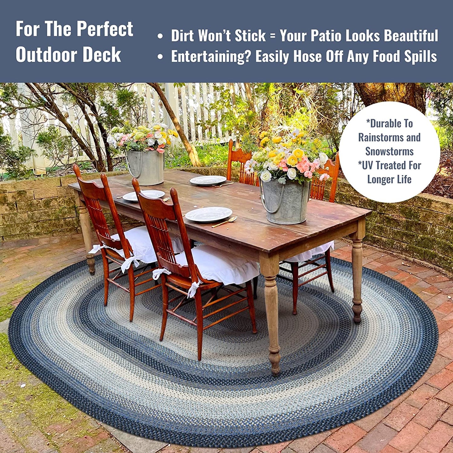 Juniper Blue Ultra Durable Braided Oval Rugs - Braided-Rugs.com