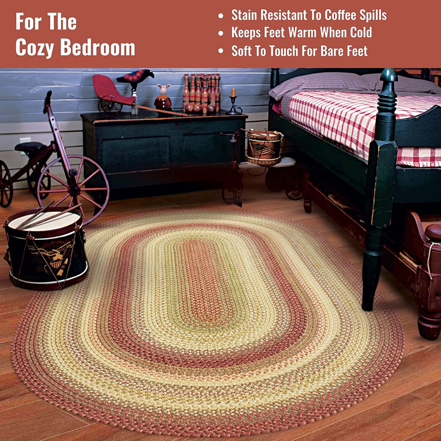 Barcelona Gold - Burgundy Ultra Durable Braided Oval Rugs - Braided-Rugs.com