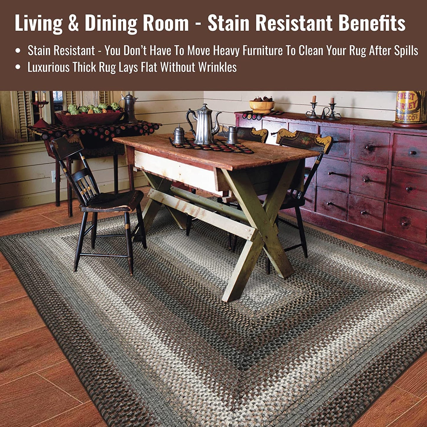 Midnight Moon Brown - Grey Ultra Durable Braided Rectangular Rugs - Braided-Rugs.com