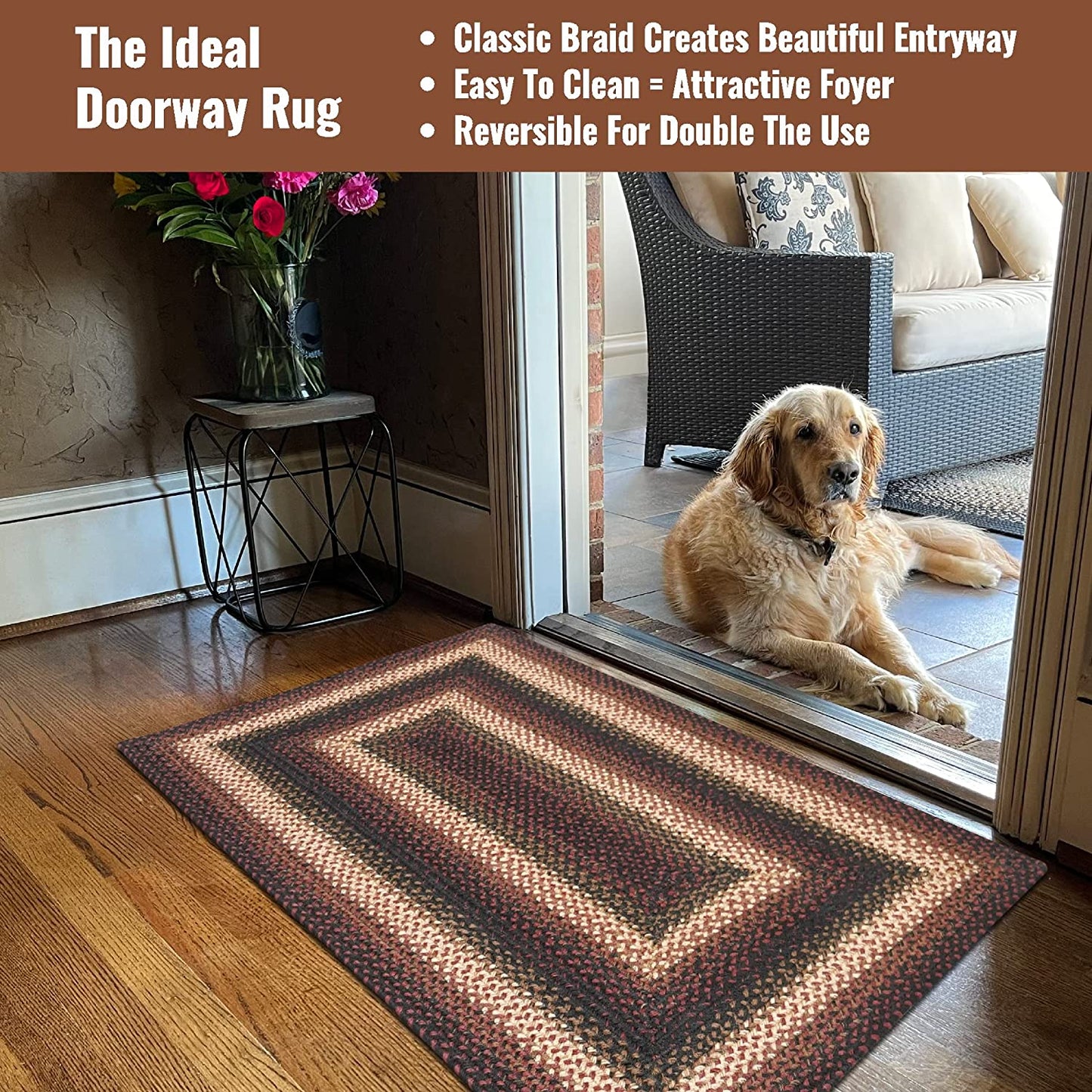 Prescott Black - Burgundy Jute Rectangular Braided Rugs - Braided-Rugs.com