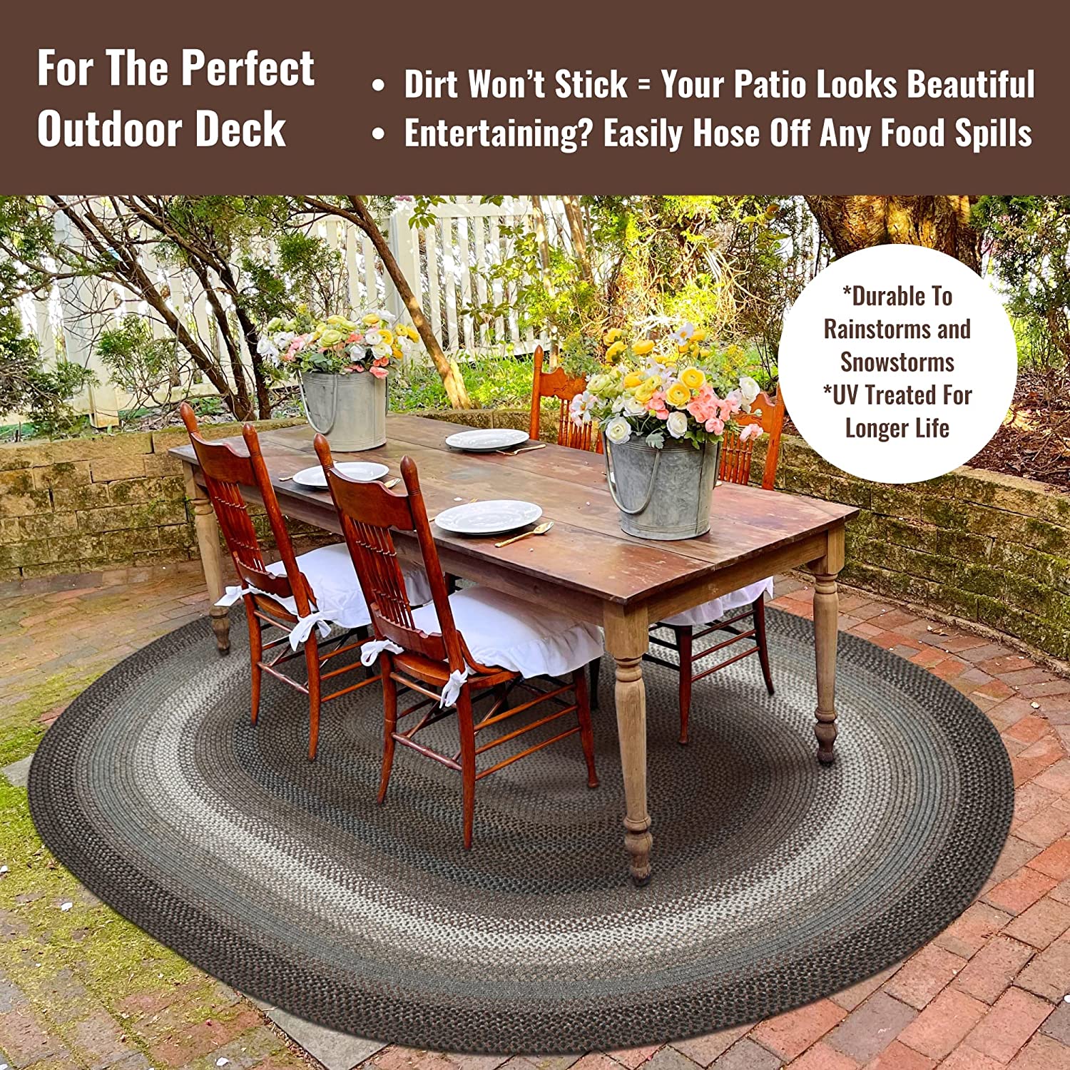 Midnight Moon Brown - Grey Ultra Durable Braided Oval Rugs - Braided-Rugs.com