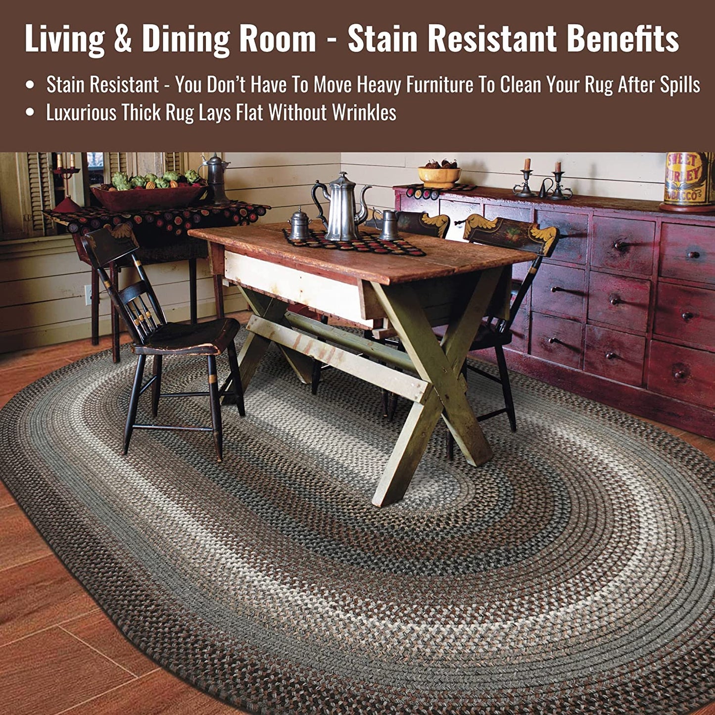 Midnight Moon Brown - Grey Ultra Durable Braided Oval Rugs - Braided-Rugs.com