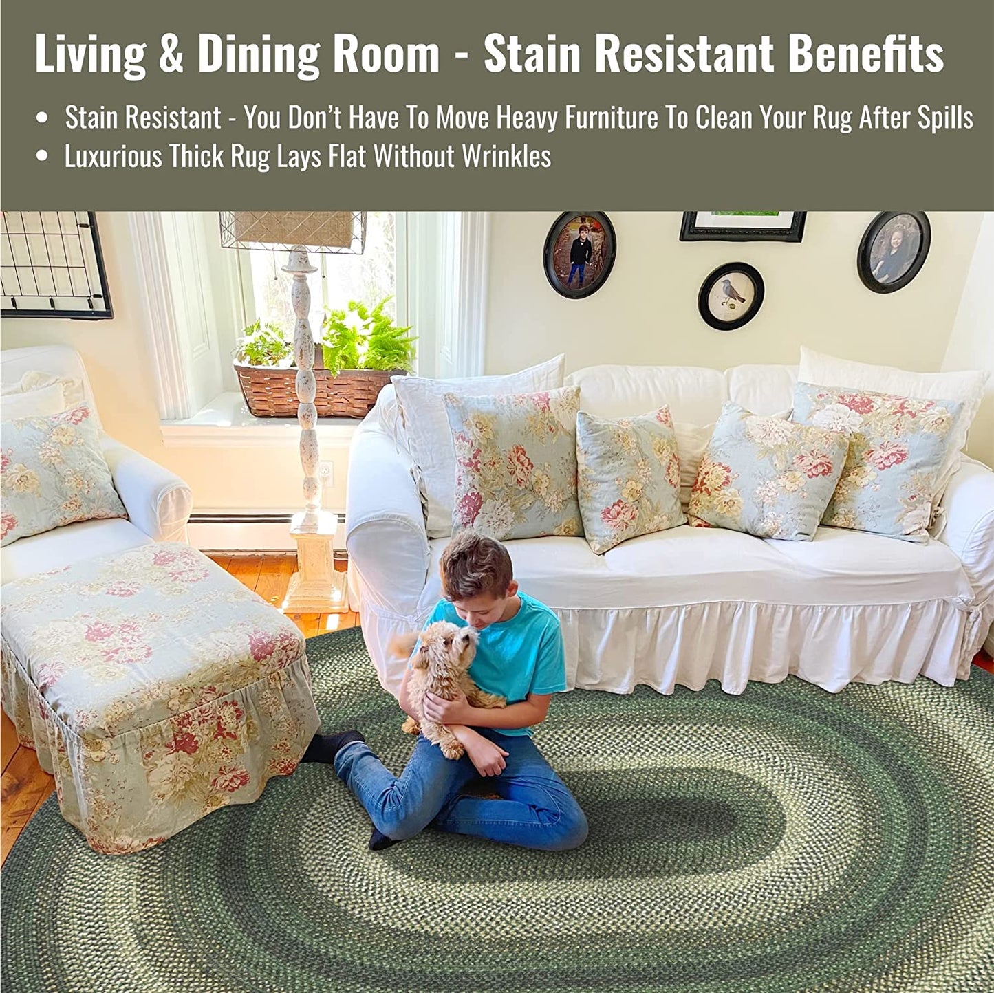 Cedar Ridge Green Ultra Durable Braided Oval Rugs - Braided-Rugs.com