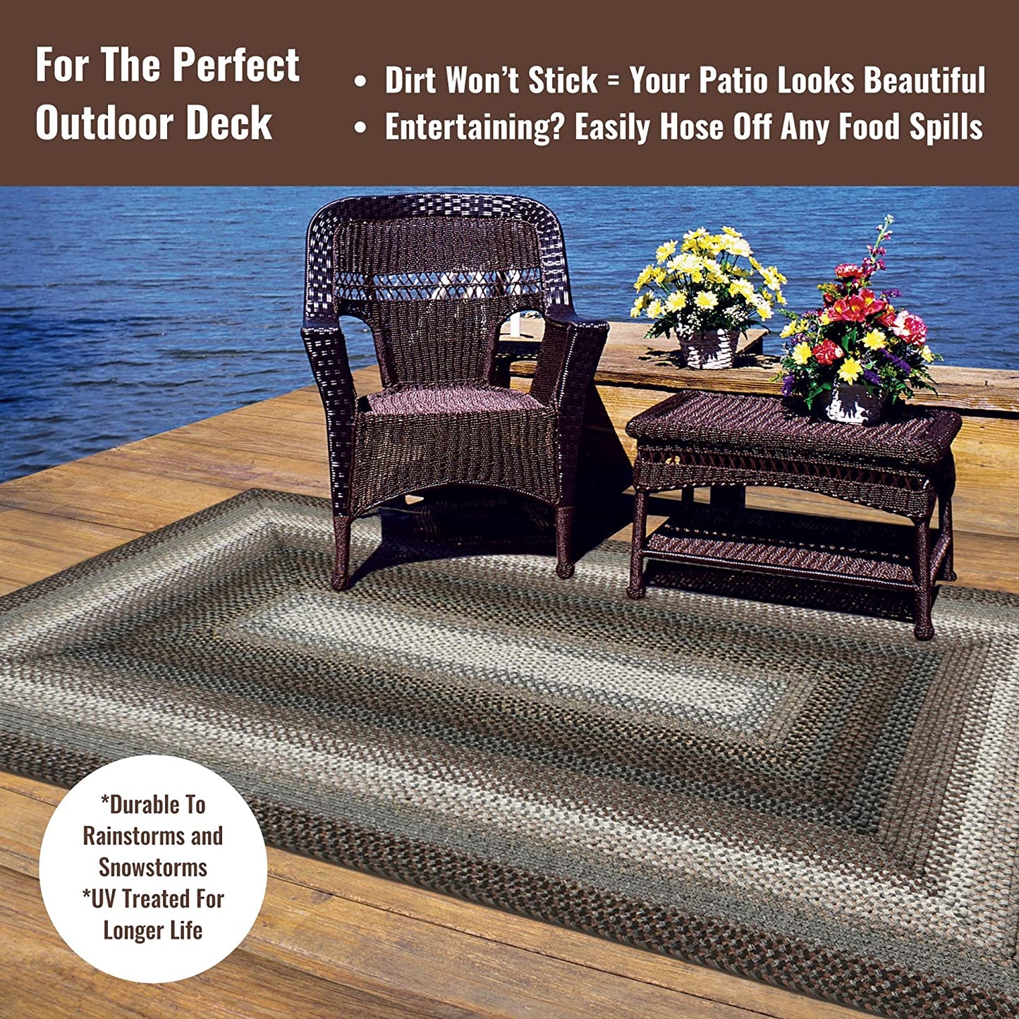 Midnight Moon Brown - Grey Ultra Durable Braided Rectangular Rugs - Braided-Rugs.com