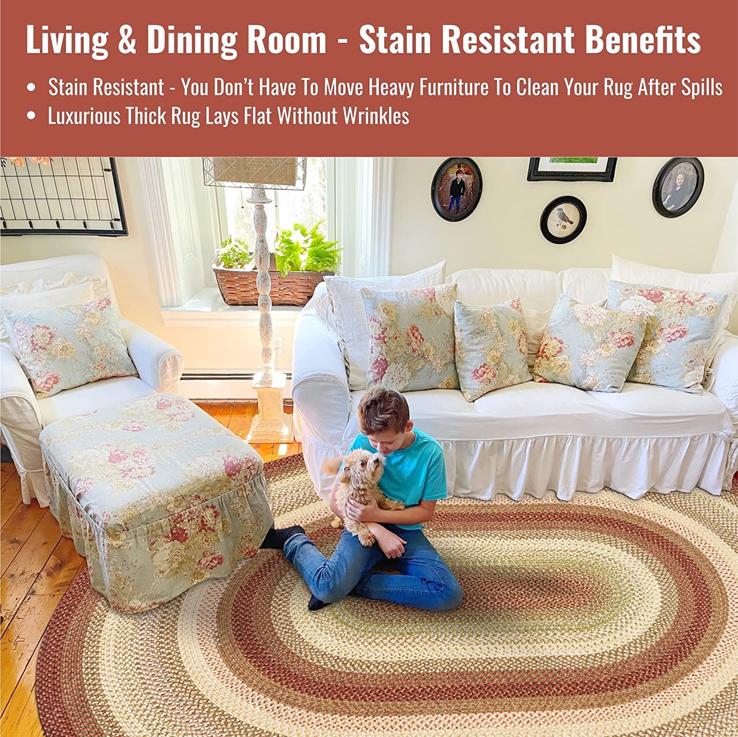 Barcelona Gold - Burgundy Ultra Durable Braided Oval Rugs - Braided-Rugs.com