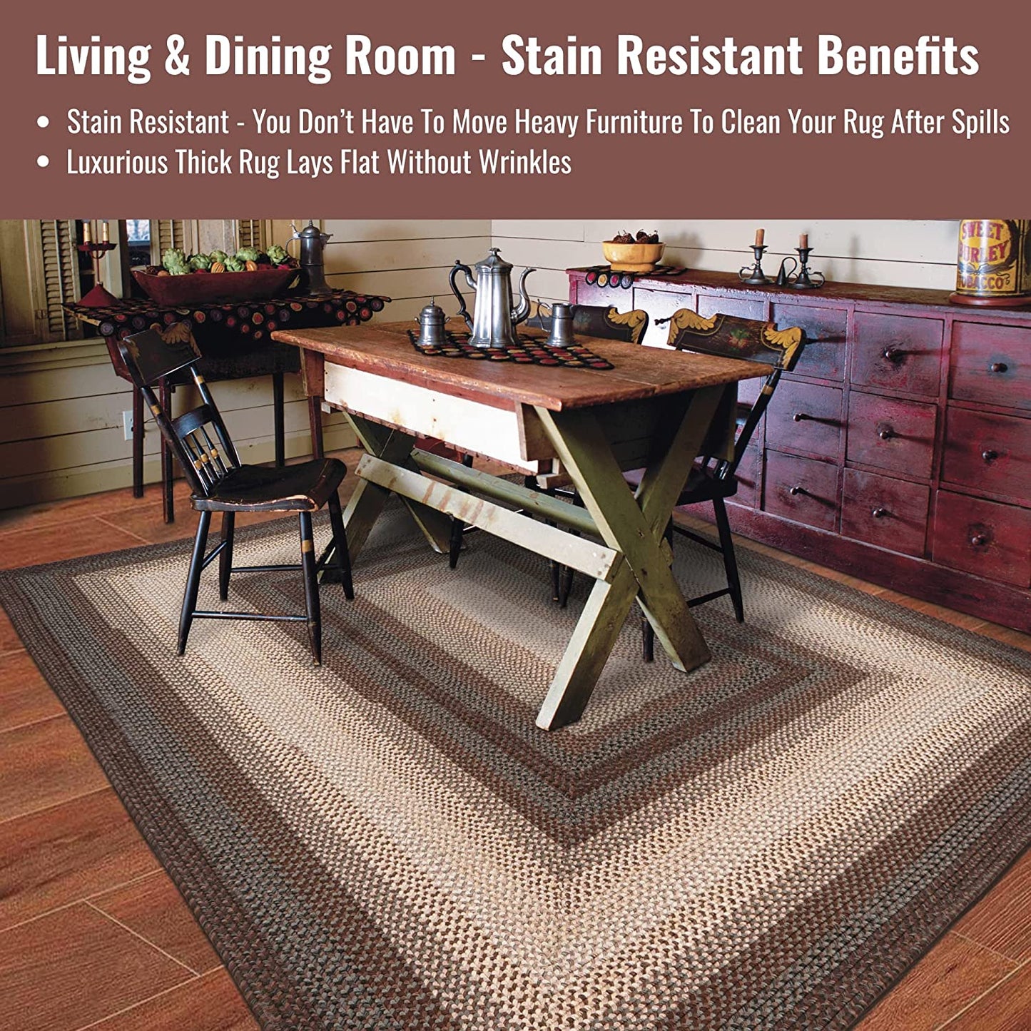 Driftwood Brown Ultra Durable Braided Rectangular Rugs - Braided-Rugs.com