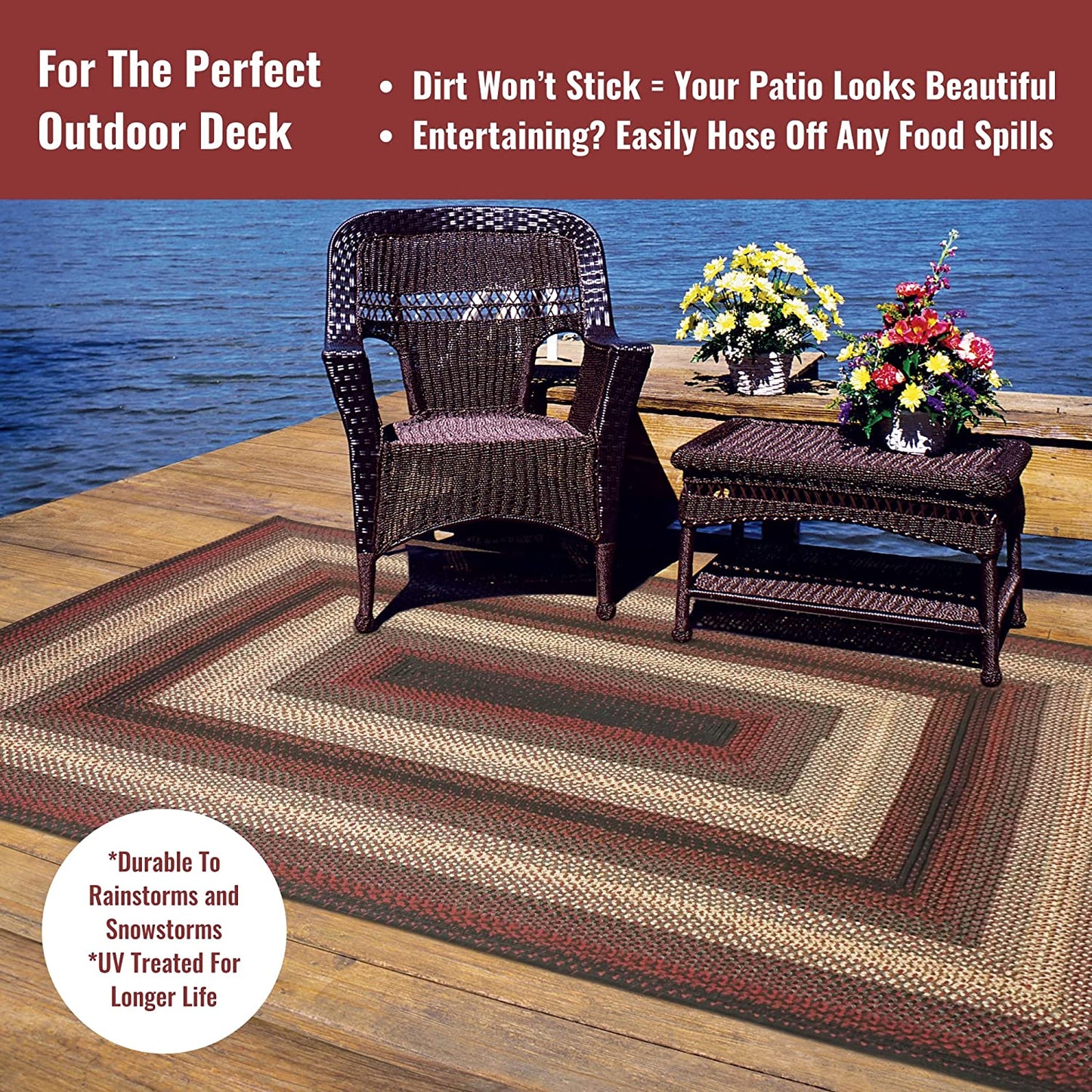 Montgomery Black - Burgundy Ultra Durable Braided Rectangular Rugs - Braided-Rugs.com