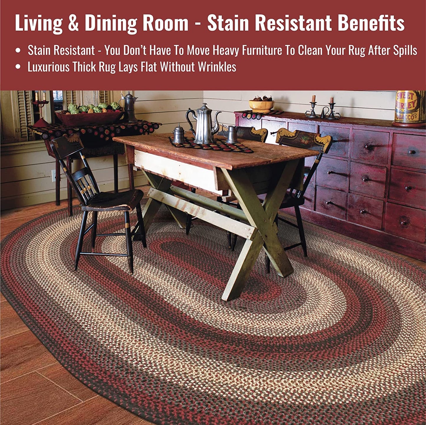 Montgomery Black - Burgundy Ultra Durable Braided Oval Rugs - Braided-Rugs.com