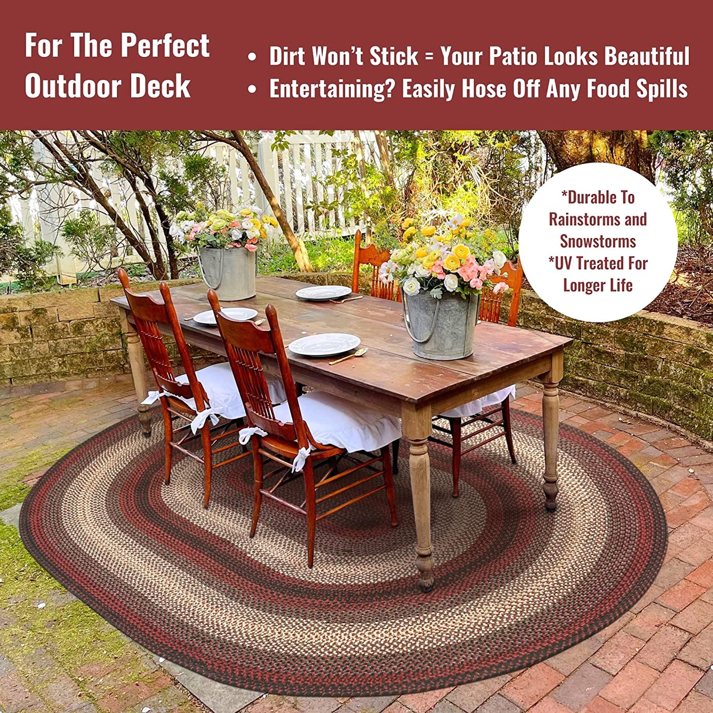 Montgomery Black - Burgundy Ultra Durable Braided Oval Rugs - Braided-Rugs.com