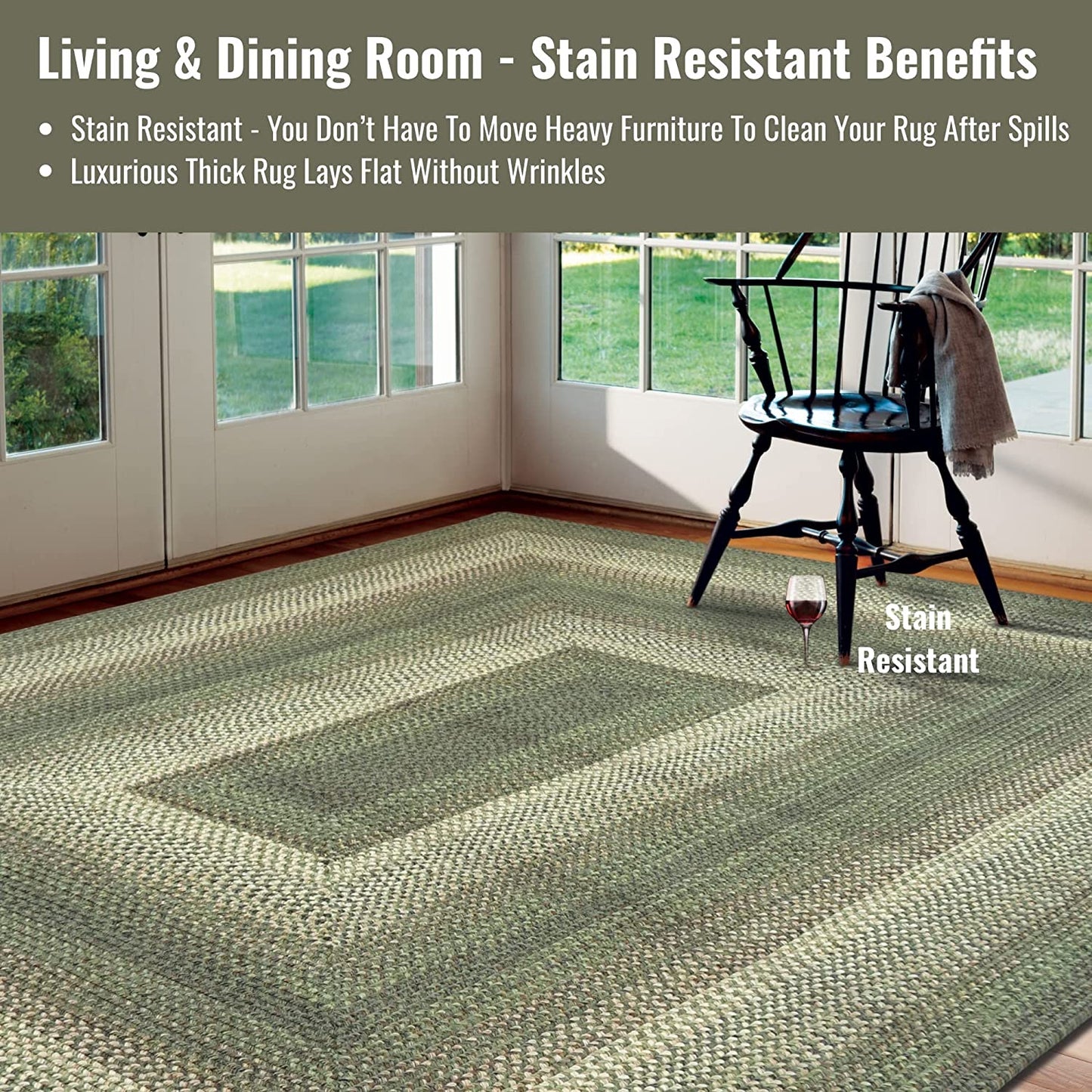 Cedar Ridge Green Ultra Durable Braided Rectangular Rugs - Braided-Rugs.com