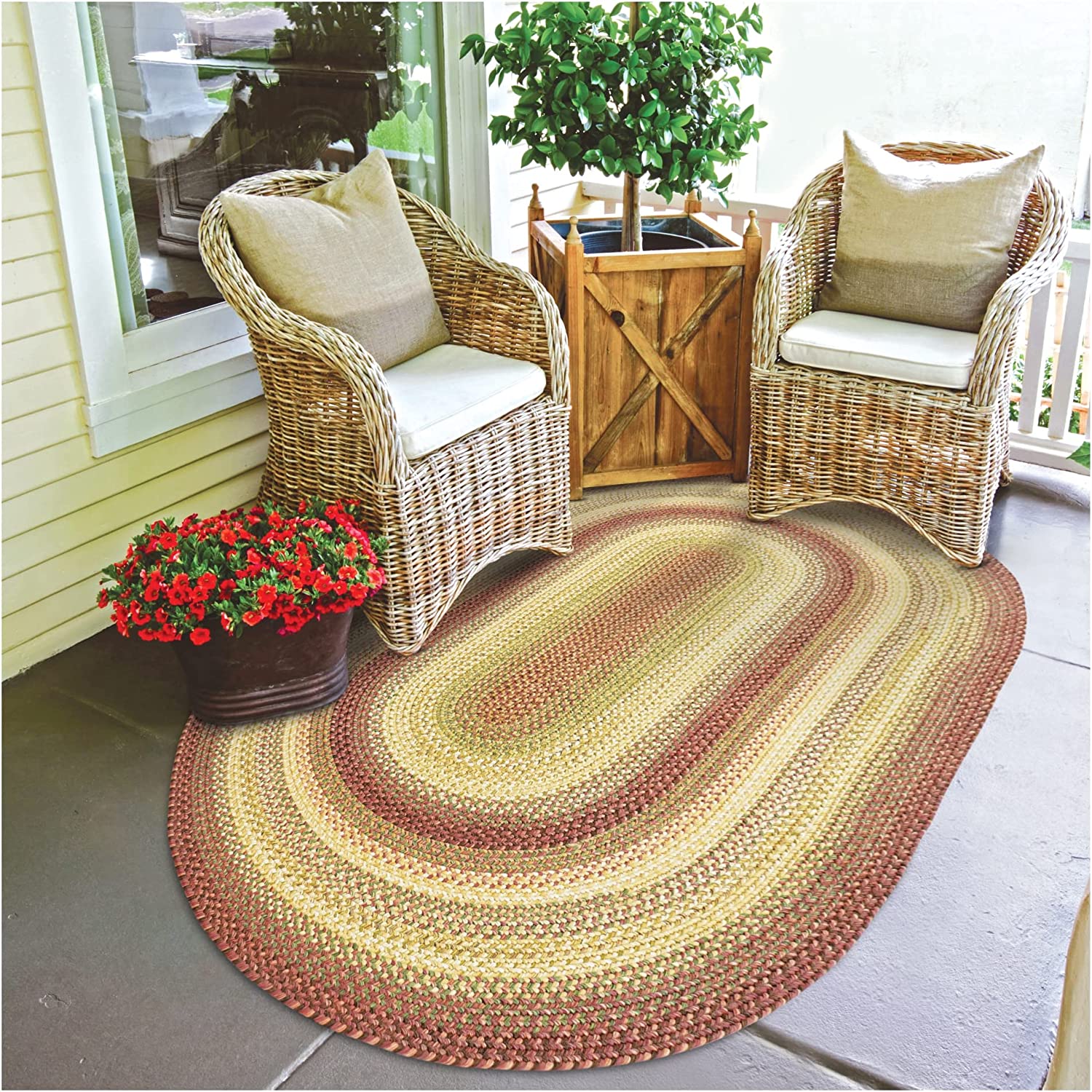 Barcelona Gold - Burgundy Ultra Durable Braided Oval Rugs - Braided-Rugs.com