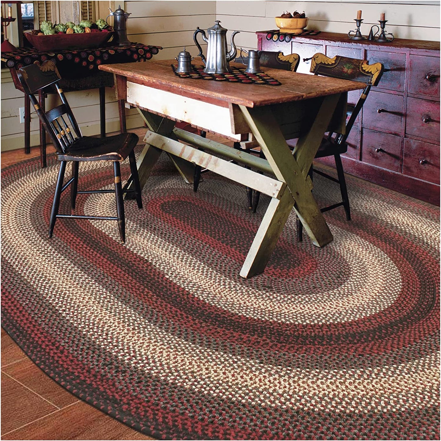 Montgomery Black - Burgundy Ultra Durable Braided Oval Rugs - Braided-Rugs.com