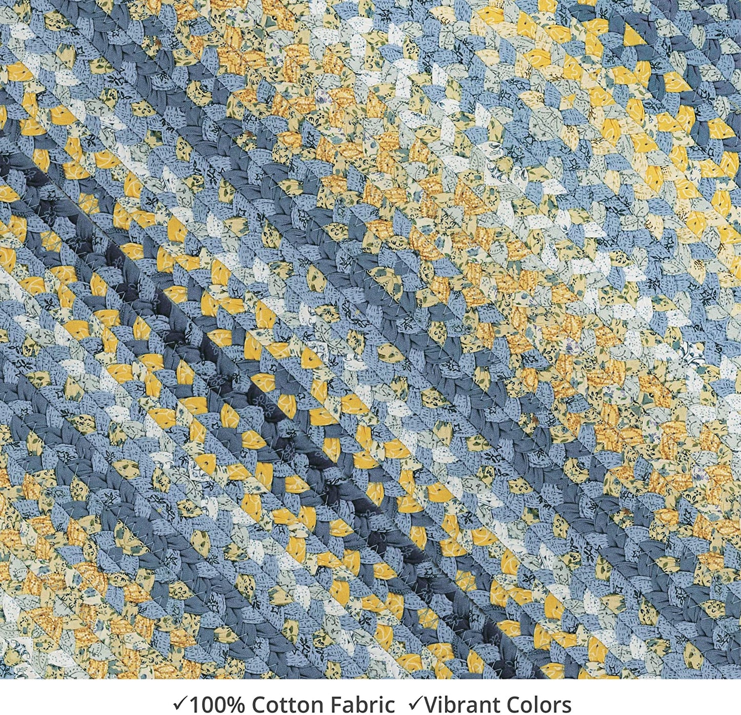 Sunflowers Blue - Gold Cotton Braided Oval Rugs - Braided-Rugs.com