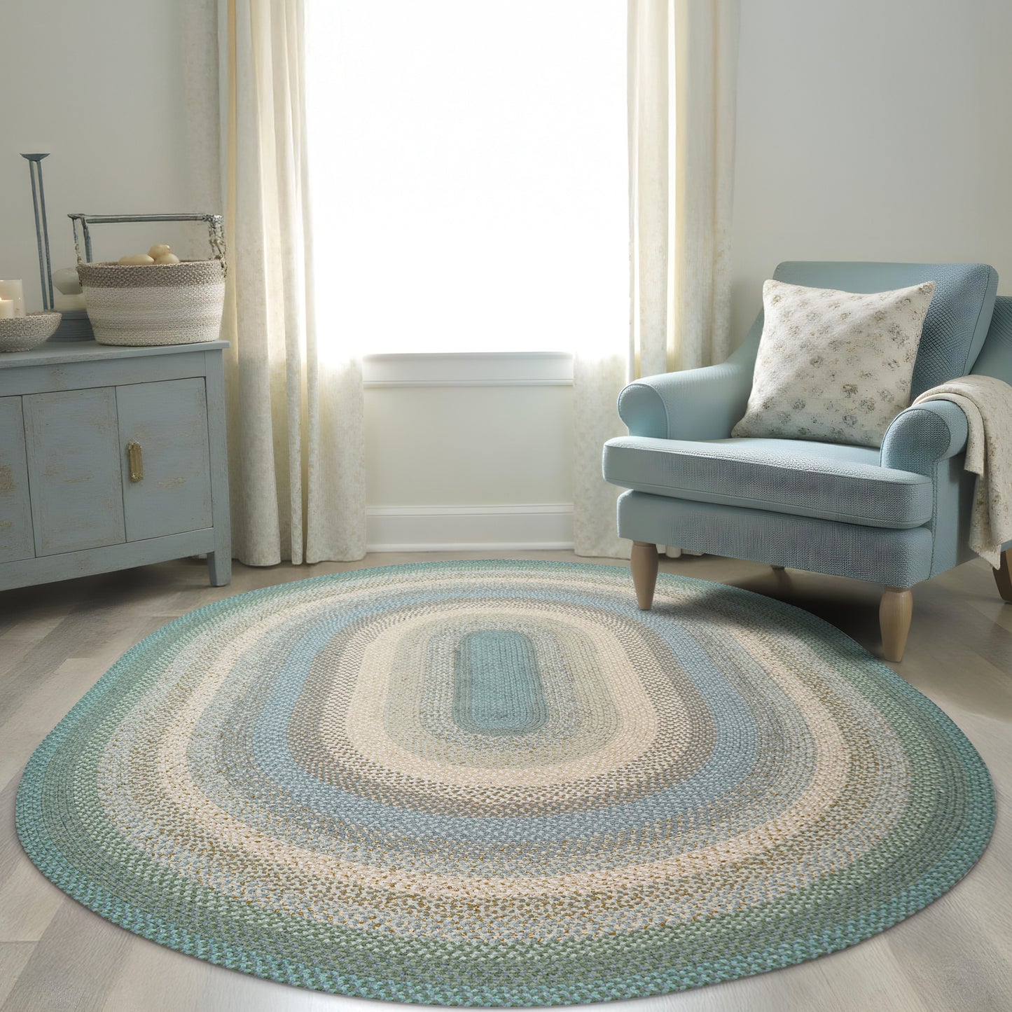 Baja Blue Cotton Braided Oval Rugs