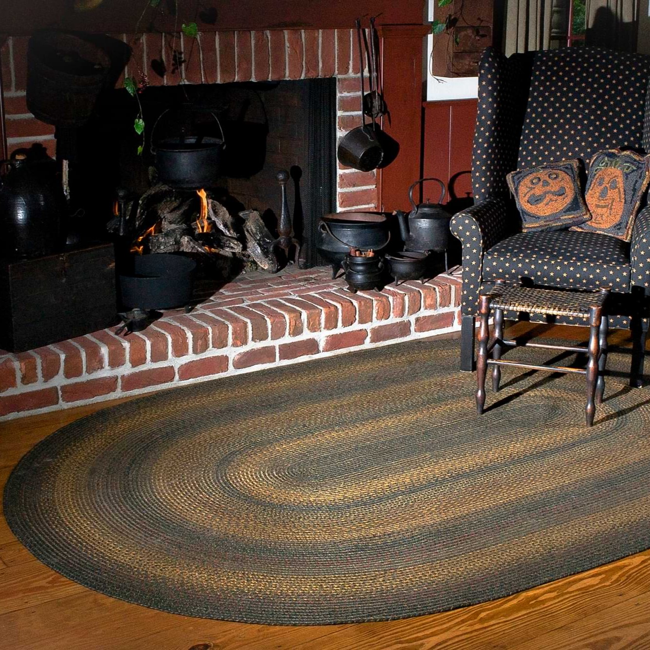 Salem Black Jute Braided Oval Rugs Country Primitive Rug
