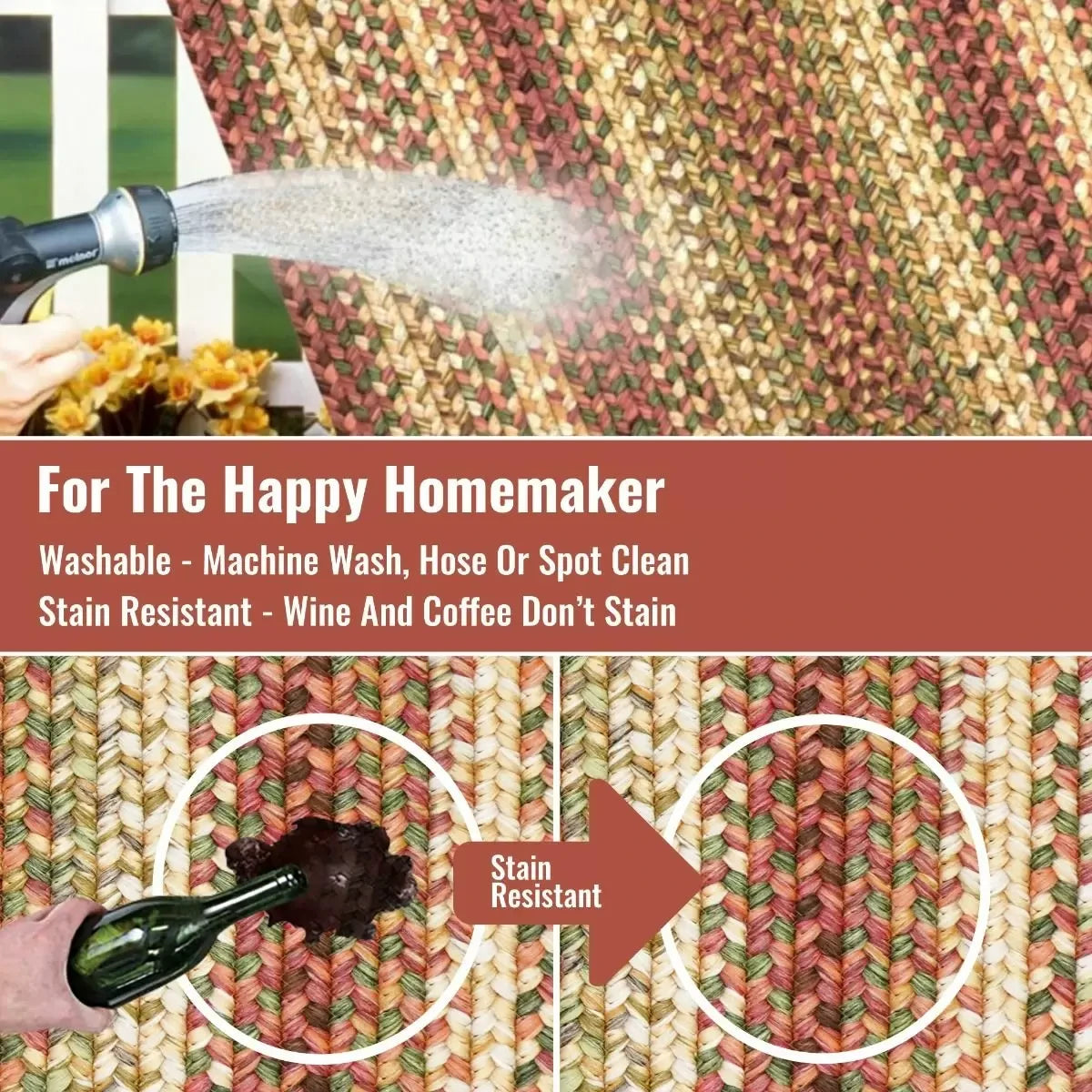 Barcelona Gold - Burgundy Ultra Durable Braided Oval Rugs