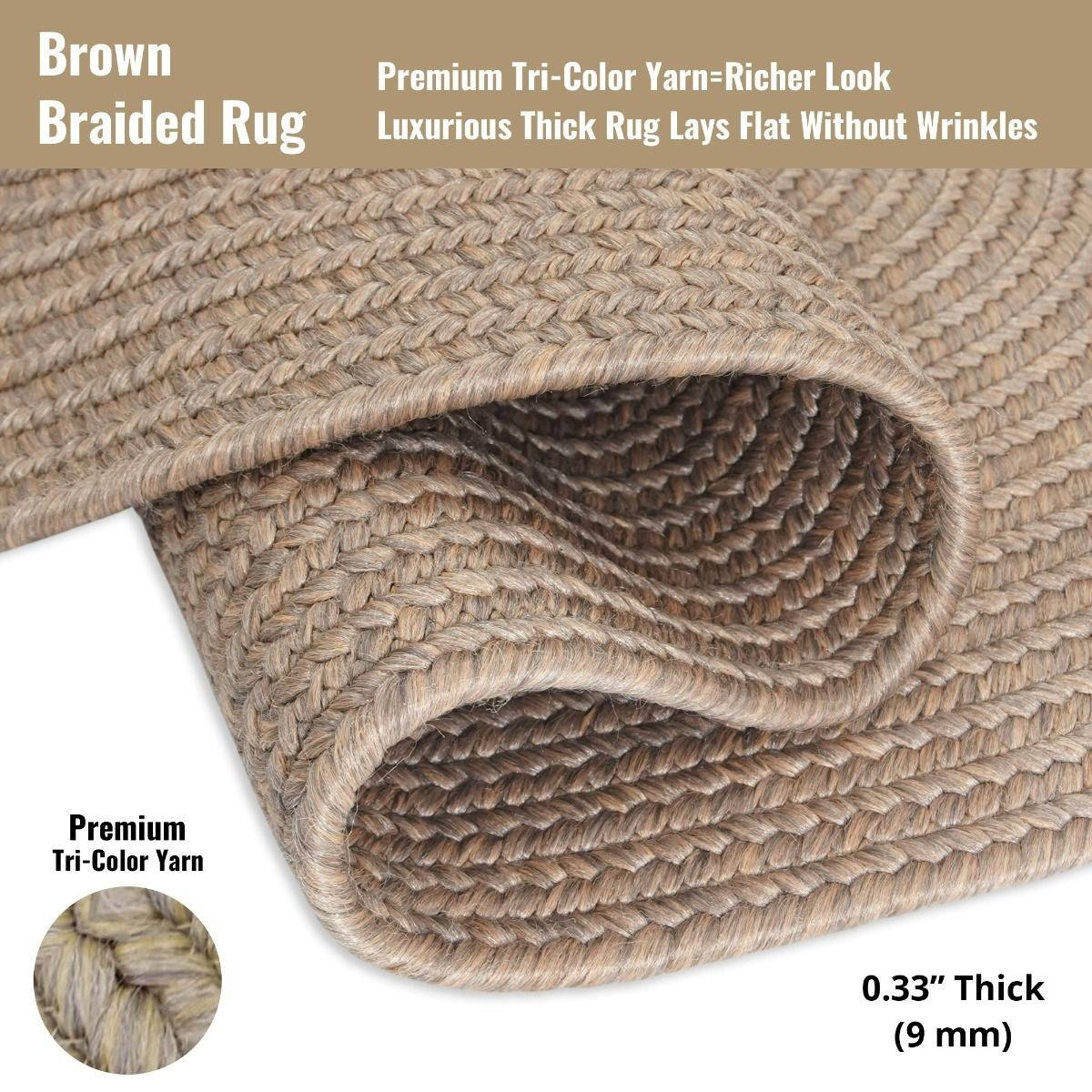 Biscuit Brown Ultra Durable Braided Rectangular Rugs