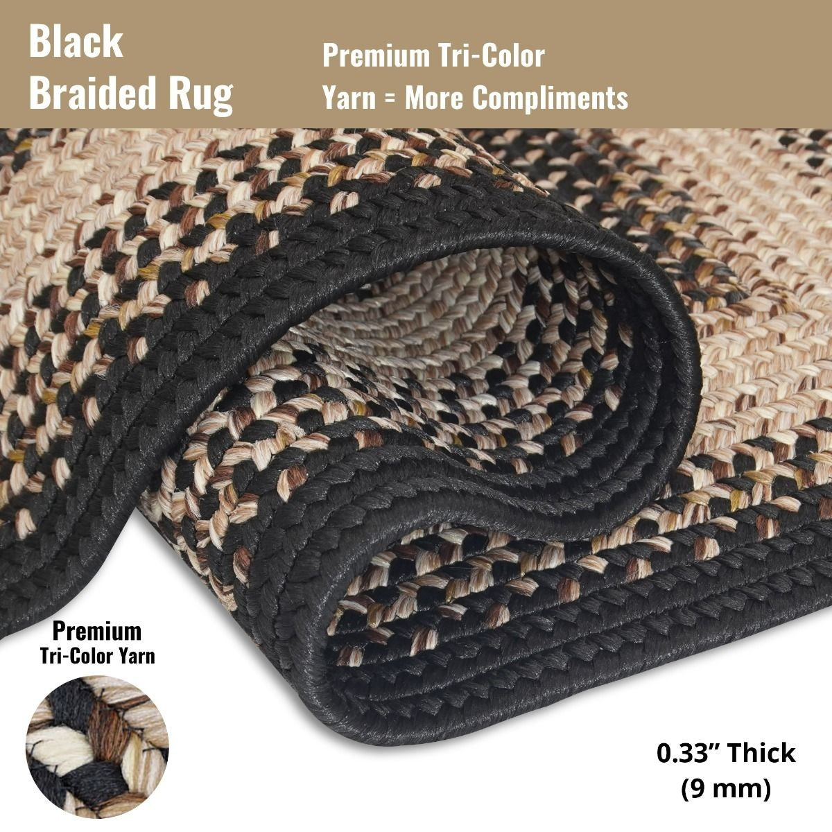 Black Mist Outdoor Braided Rectangular Rugs