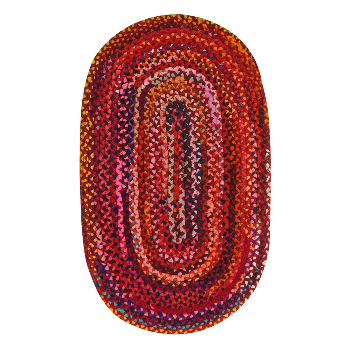 Bohemian Red Cotton Braided Chindi Rugs Oval