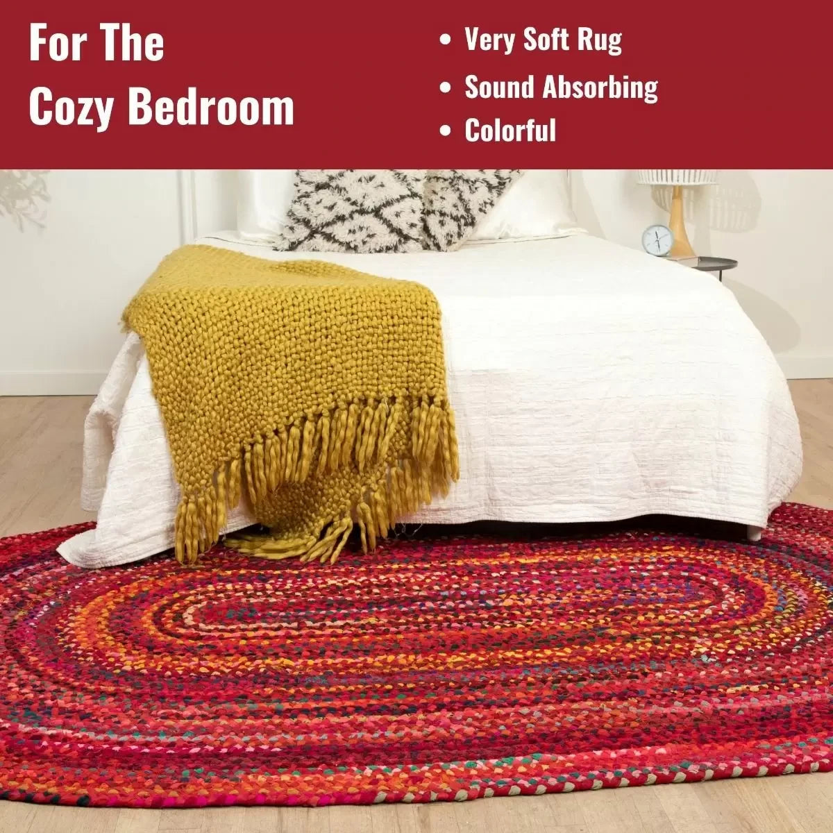 Bohemian Red Cotton Braided Chindi Rugs Oval