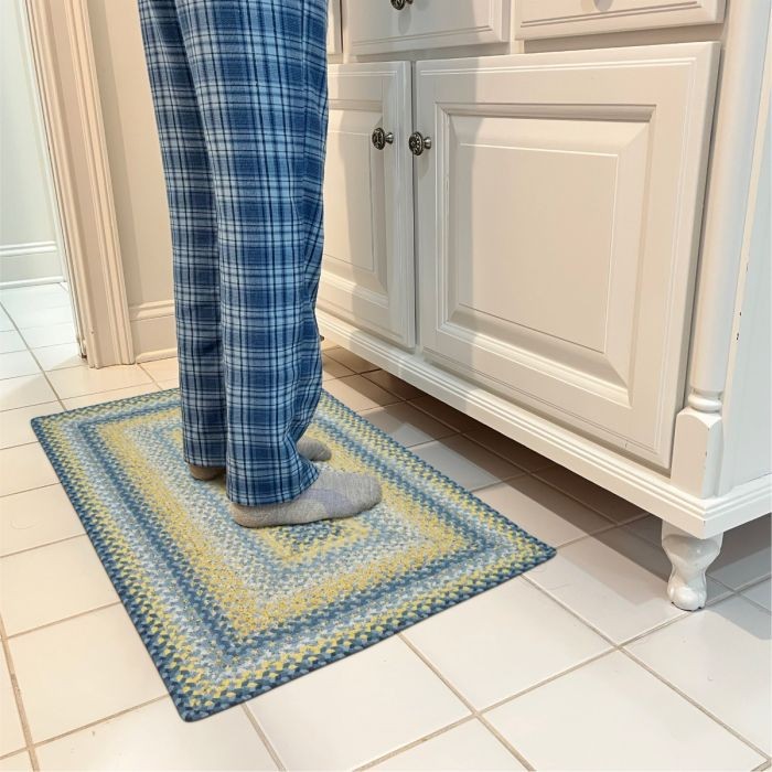 Sunflowers Blue - Gold Cotton Braided Rectangular Rugs