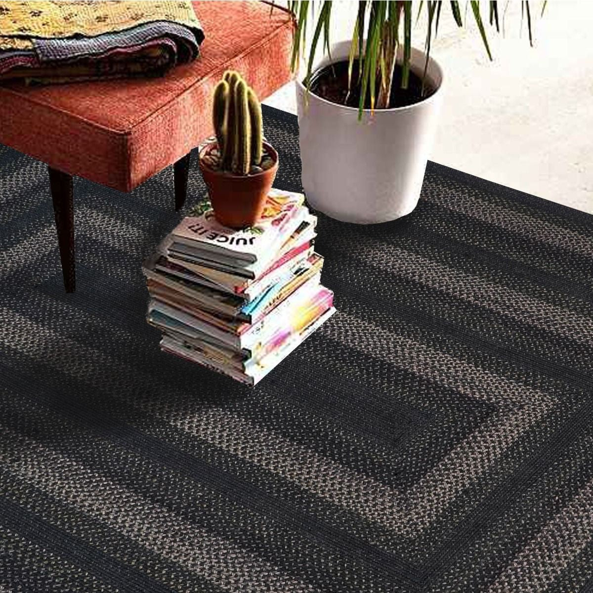 Jet Black Jute Braided Rectangular Rug