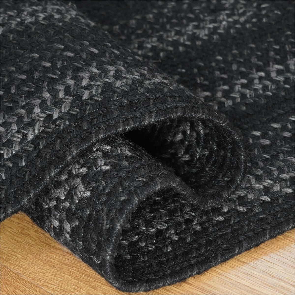 Jet Black Jute Braided Rectangular Rug