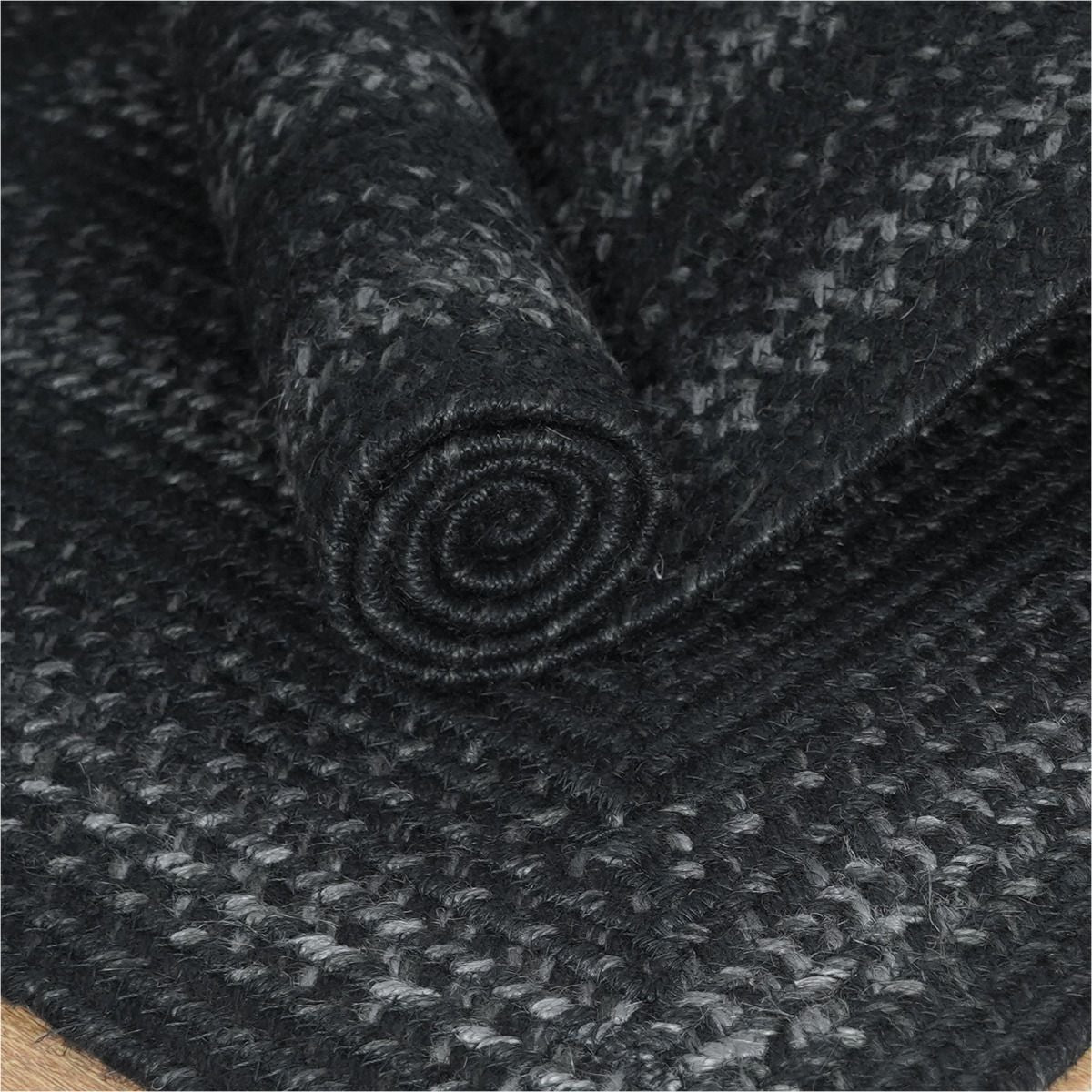 Jet Black Jute Braided Rectangular Rug