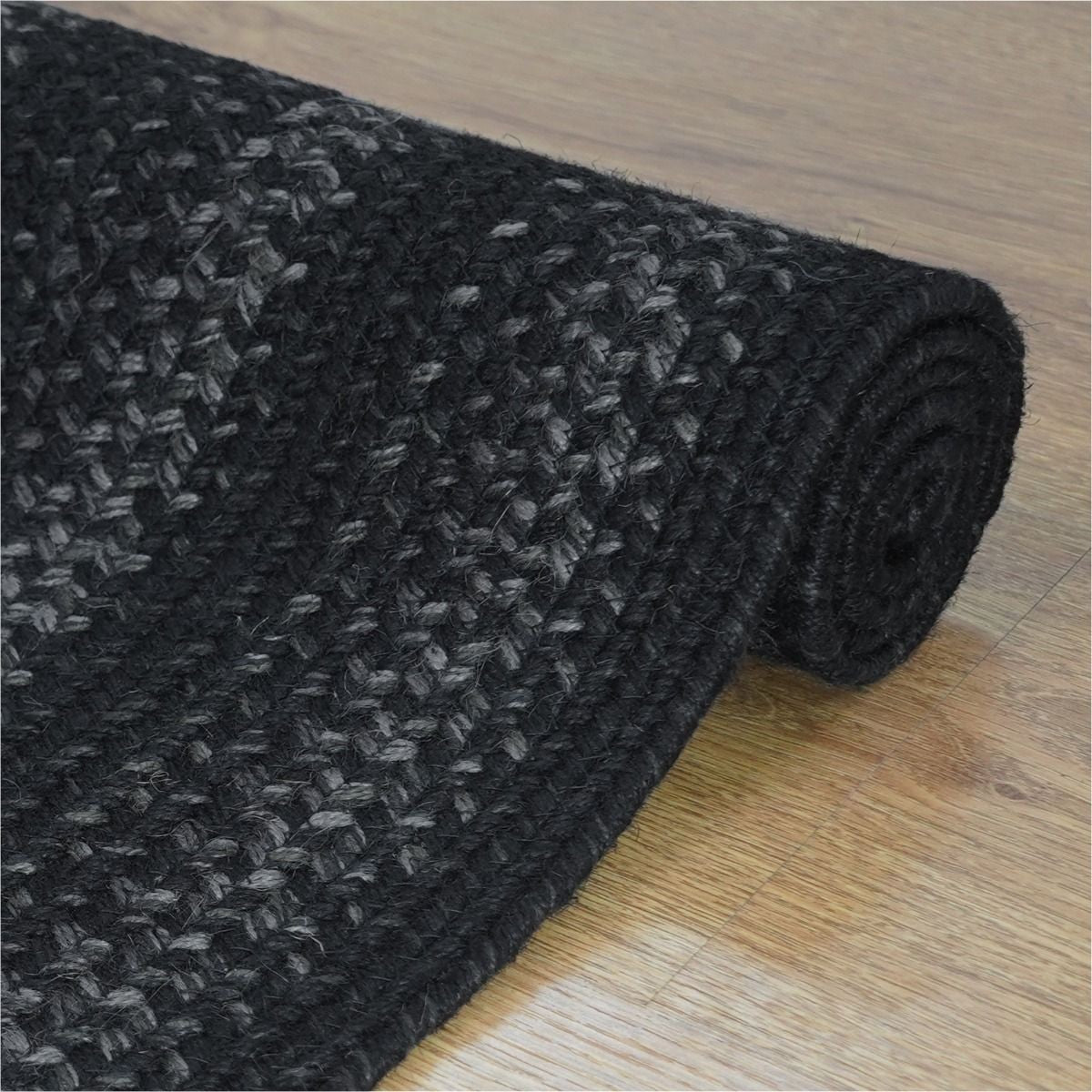 Jet Black Jute Braided Rectangular Rug
