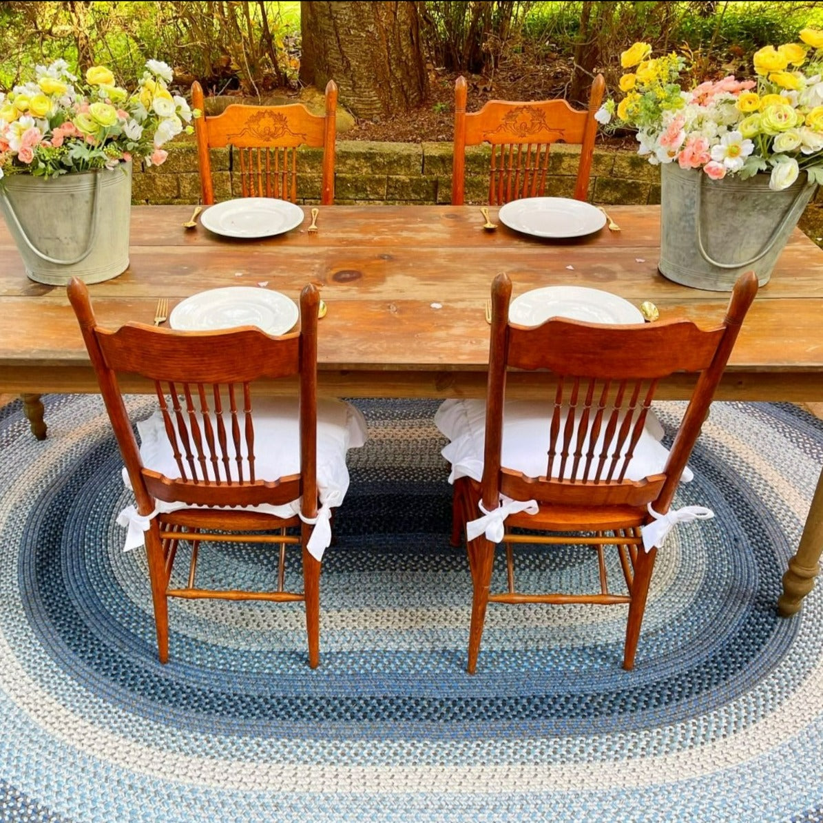 Super Area Rugs Blue Braided Rug Farmhouse Living Room Braided Rugs -  Washable Area Rug - French Country Rug for Living Room - Oval 5' X 8