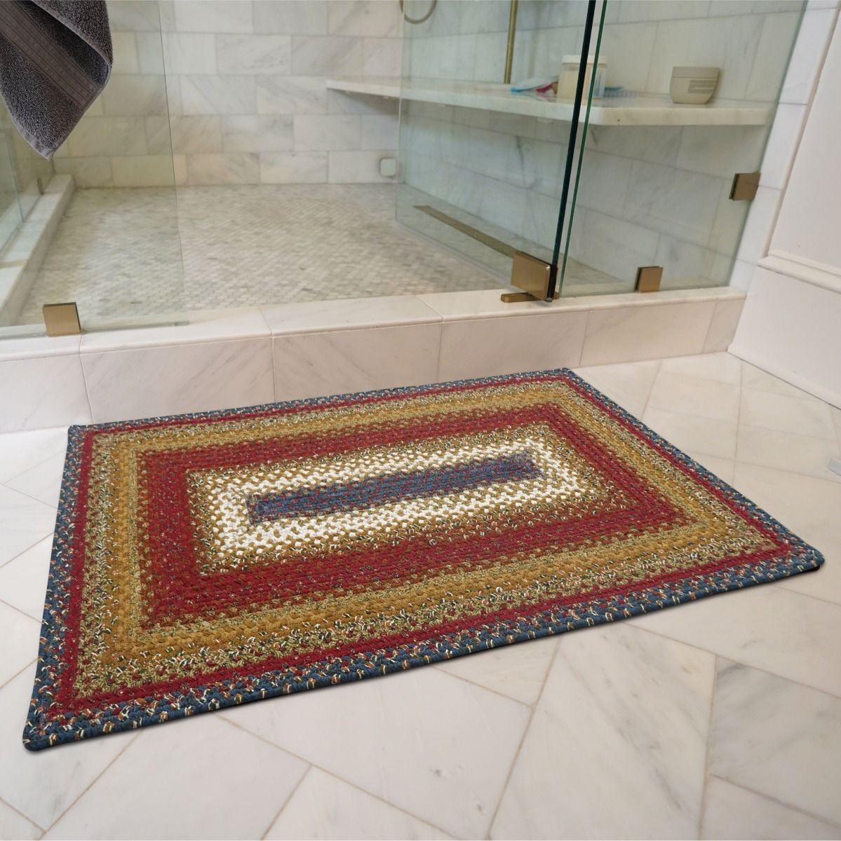 Log Cabin Step Blue and Burgundy Cotton Braided Rectangular Rugs