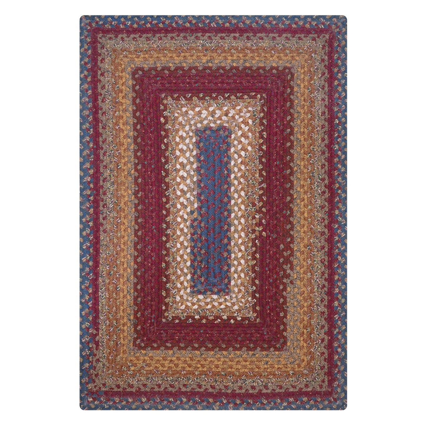 Log Cabin Step Blue and Burgundy Cotton Braided Rectangular Rugs - Braided-Rugs.com