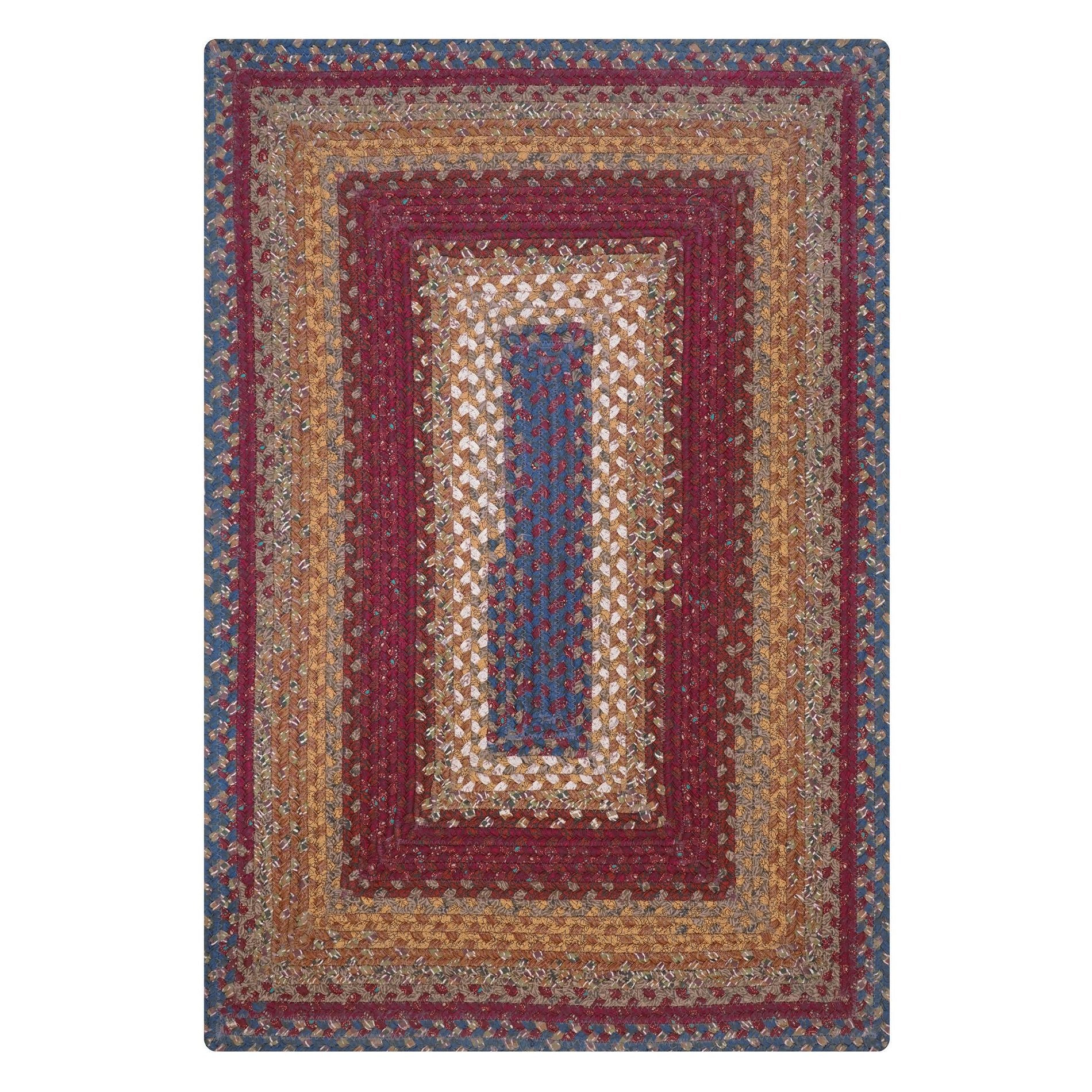 Log Cabin Step Blue and Burgundy Cotton Braided Rectangular Rugs - Braided-Rugs.com