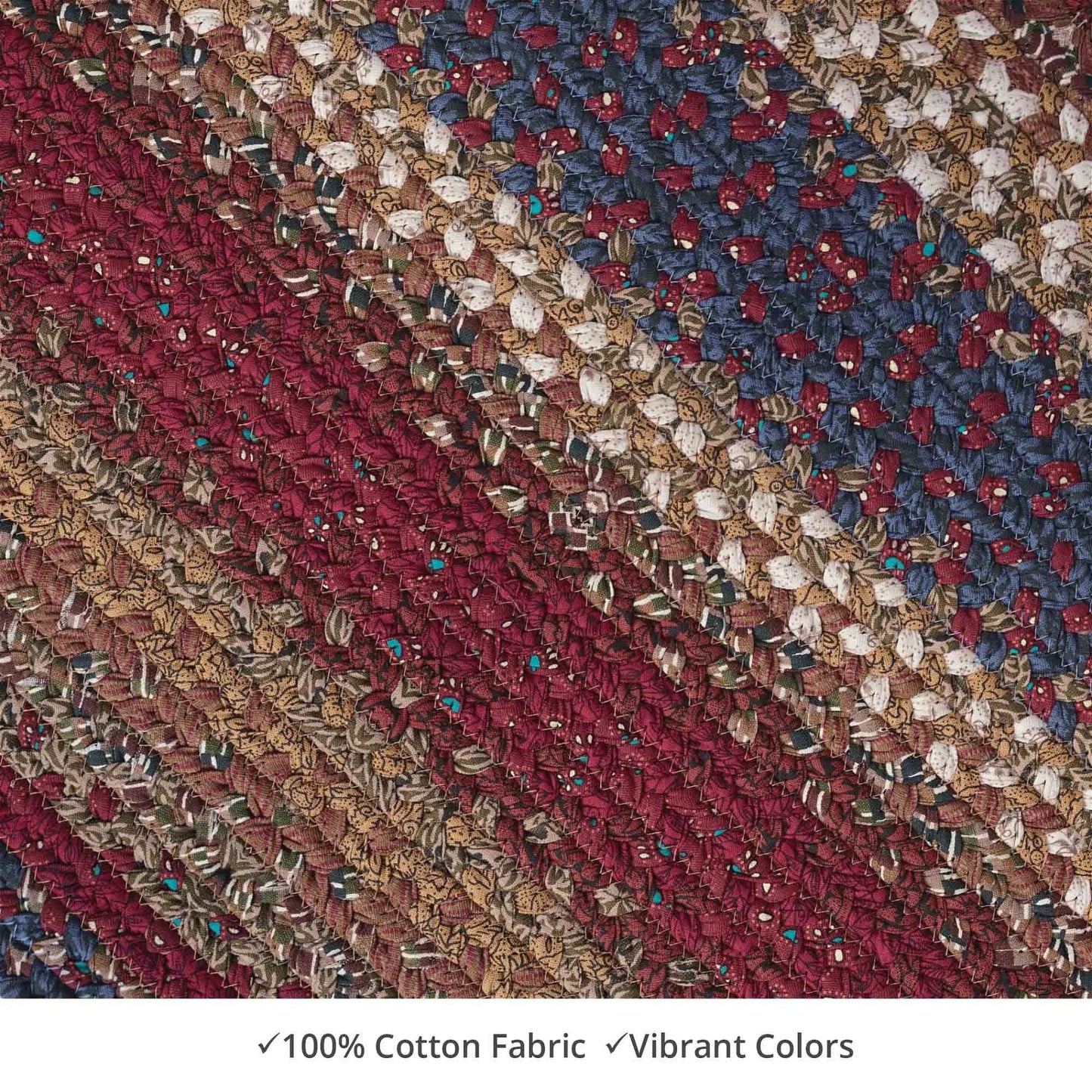 Log Cabin Step Blue and Burgundy Cotton Braided Rectangular Rugs - Braided-Rugs.com